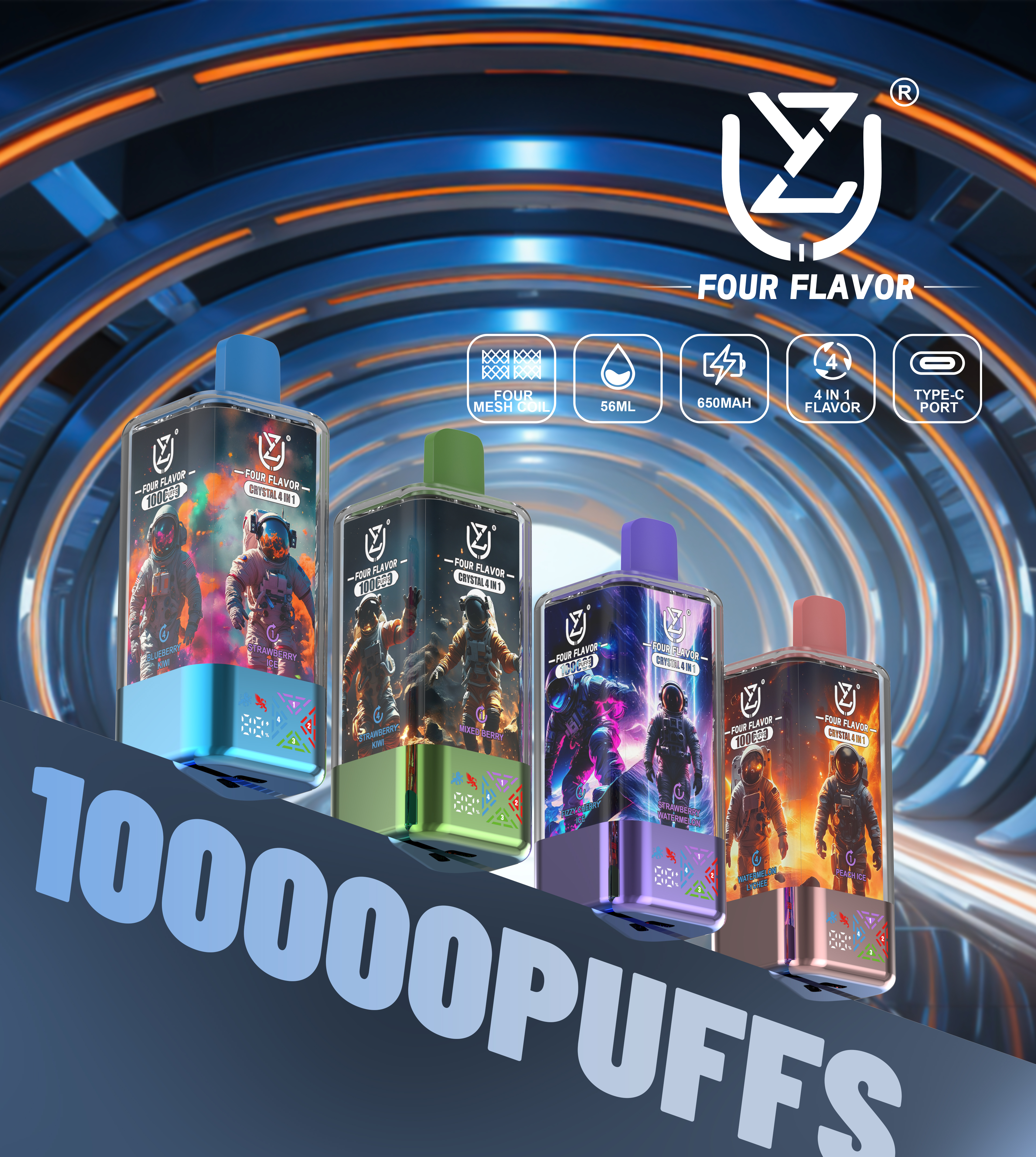 UZY CRYSTAL 100000 Puffs 4-in-1 Flavors LED Screen Display Mesh coil Disposable Vape - Vapo247