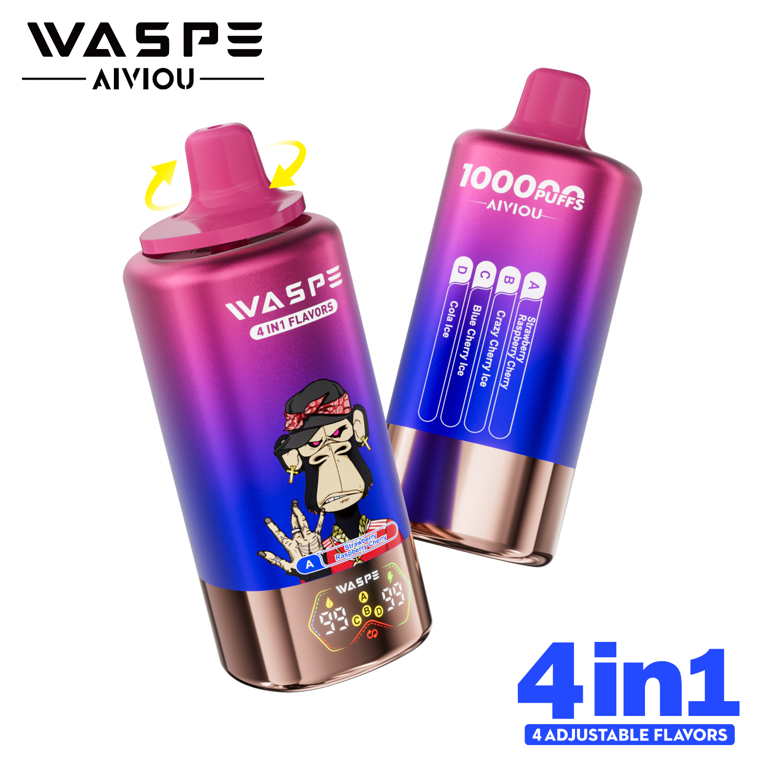 WASPE 4-in-1 100000 Puffs 4-in-1 Flavors LED Screen Display 4 Mesh Coils Disposable Vape - Vapo247
