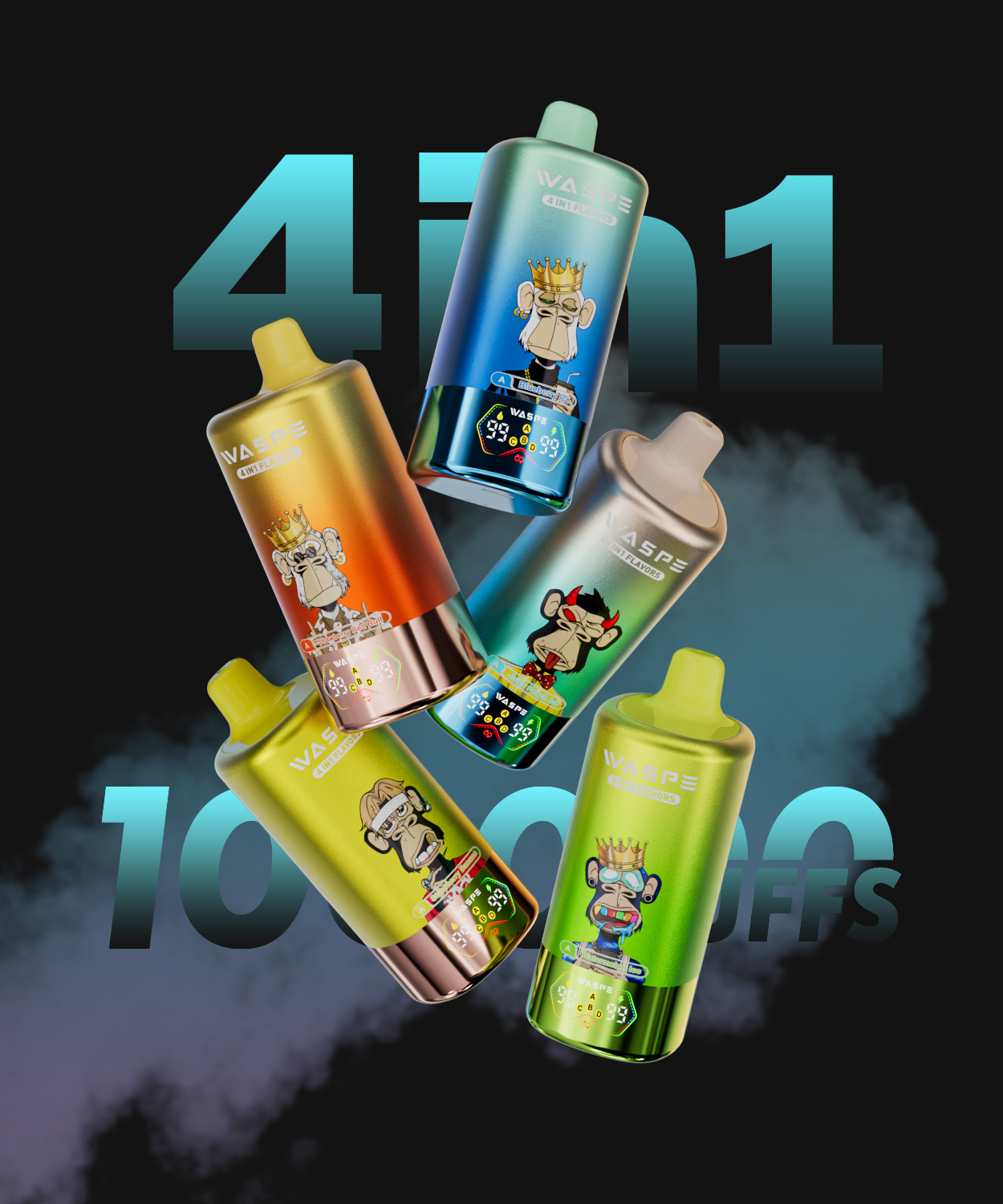 WASPE 4-in-1 100000 Puffs 4-in-1 Flavors LED Screen Display 4 Mesh Coils Disposable Vape - Vapo247