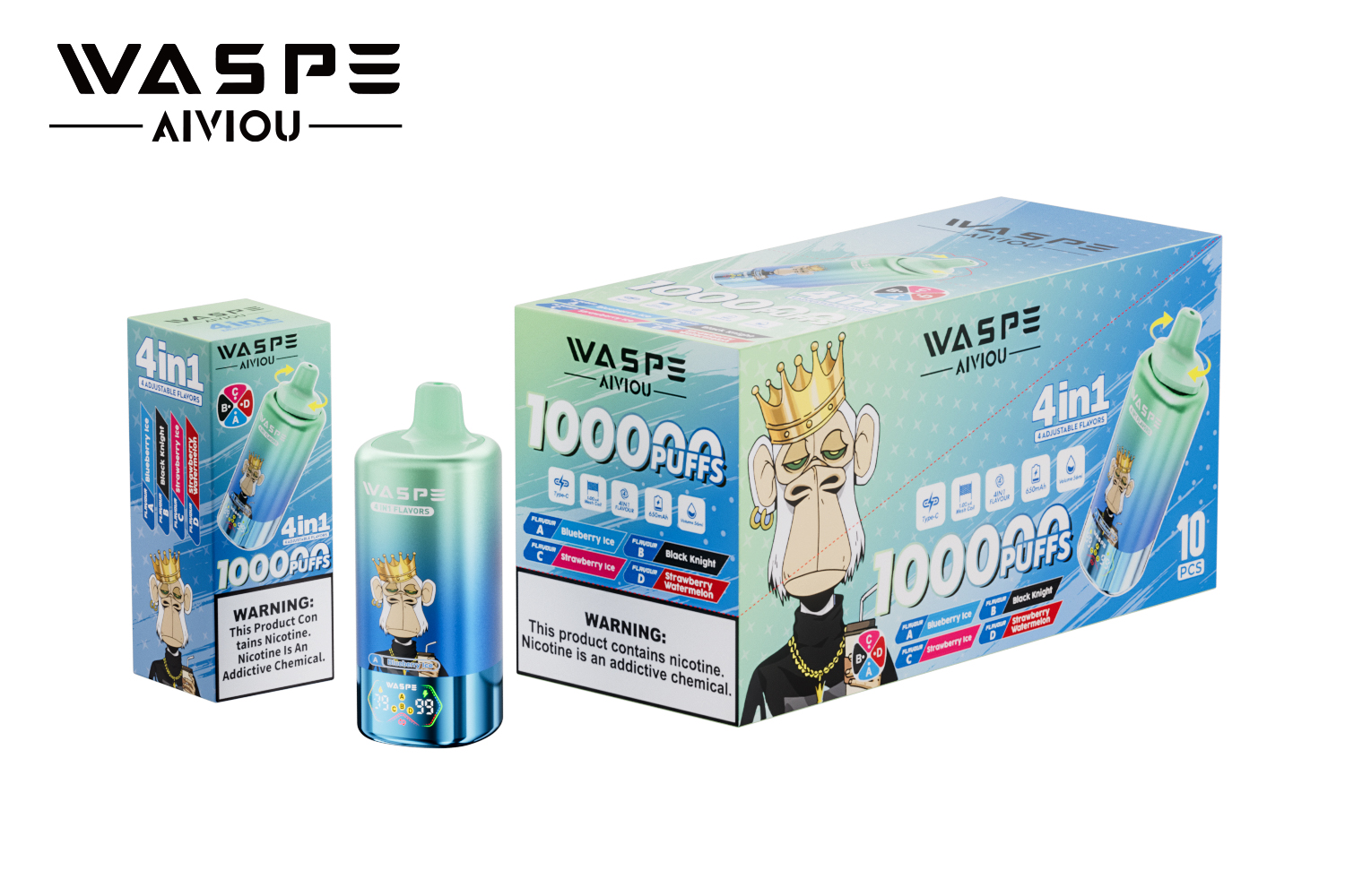 WASPE 4-in-1 100000 Puffs 4-in-1 Flavors LED Screen Display 4 Mesh Coils Disposable Vape - Vapo247