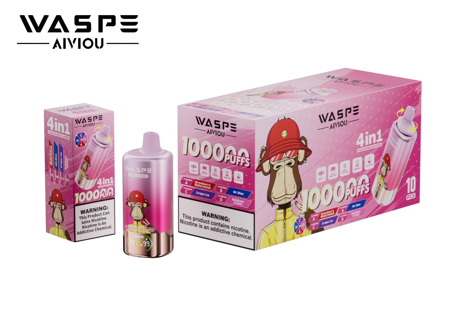WASPE 4-in-1 100000 Puffs 4-in-1 Flavors LED Screen Display 4 Mesh Coils Disposable Vape - Vapo247