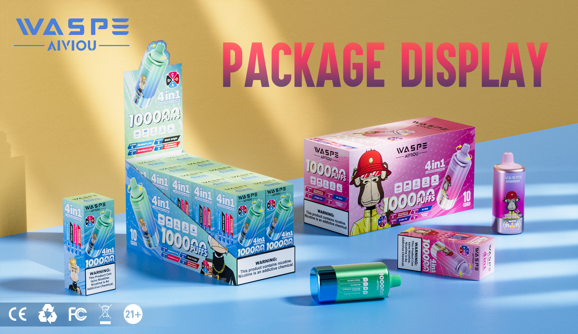 WASPE 4-in-1 100000 Puffs 4-in-1 Flavors LED Screen Display 4 Mesh Coils Disposable Vape - Vapo247