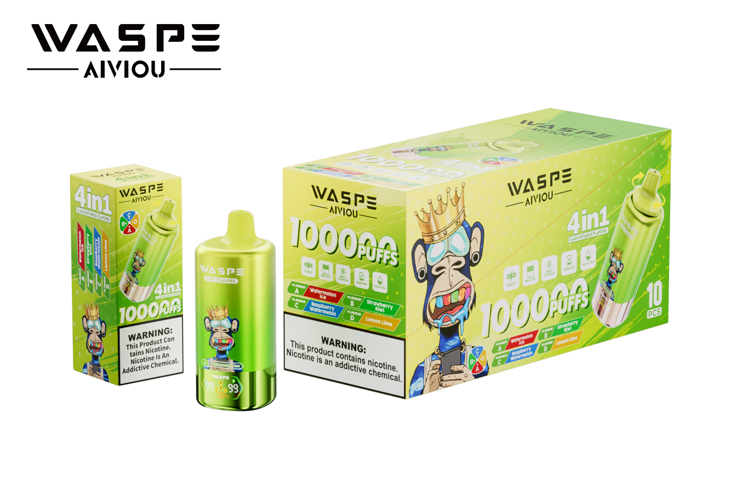 WASPE 4-in-1 100000 Puffs 4-in-1 Flavors LED Screen Display 4 Mesh Coils Disposable Vape - Vapo247