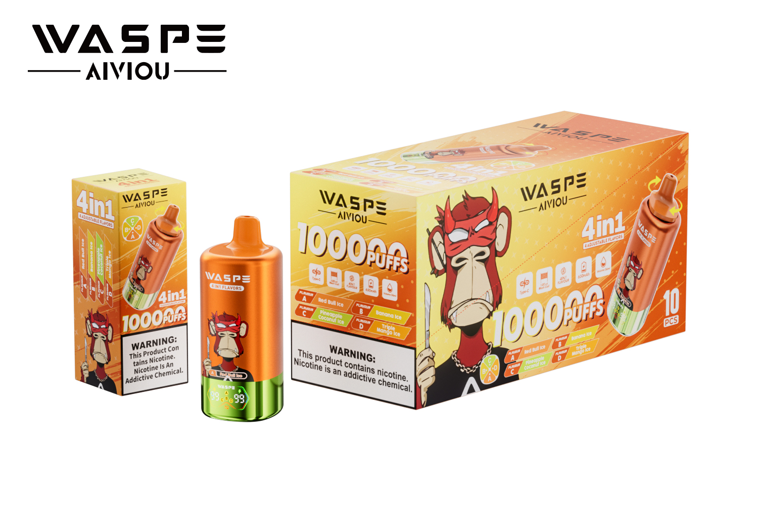 WASPE 4-in-1 100000 Puffs 4-in-1 Flavors LED Screen Display 4 Mesh Coils Disposable Vape - Vapo247