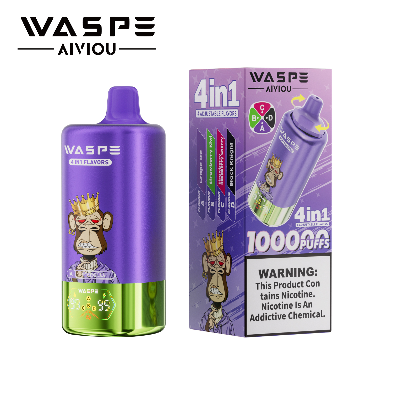 WASPE 4-in-1 100000 Puffs 4-in-1 Flavors LED Screen Display 4 Mesh Coils Disposable Vape - Vapo247