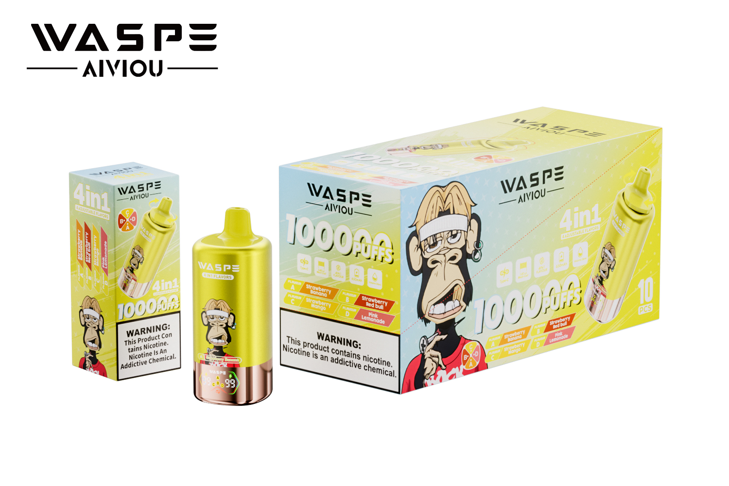 WASPE 4-in-1 100000 Puffs 4-in-1 Flavors LED Screen Display 4 Mesh Coils Disposable Vape - Vapo247