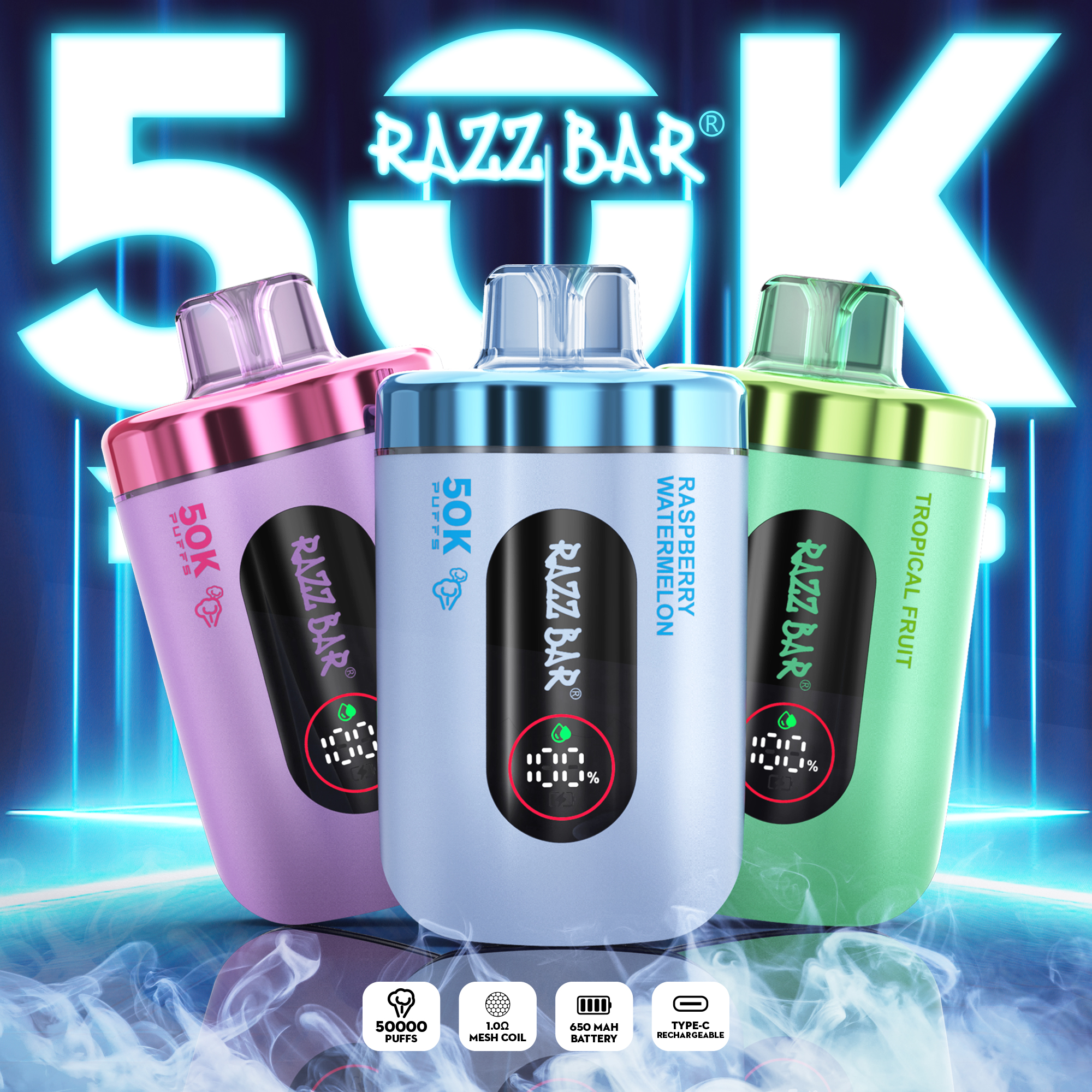 RAZZ BAR 50000 PUFF LED Screen Display 16 Flavors Disposable Vape - Vapo247