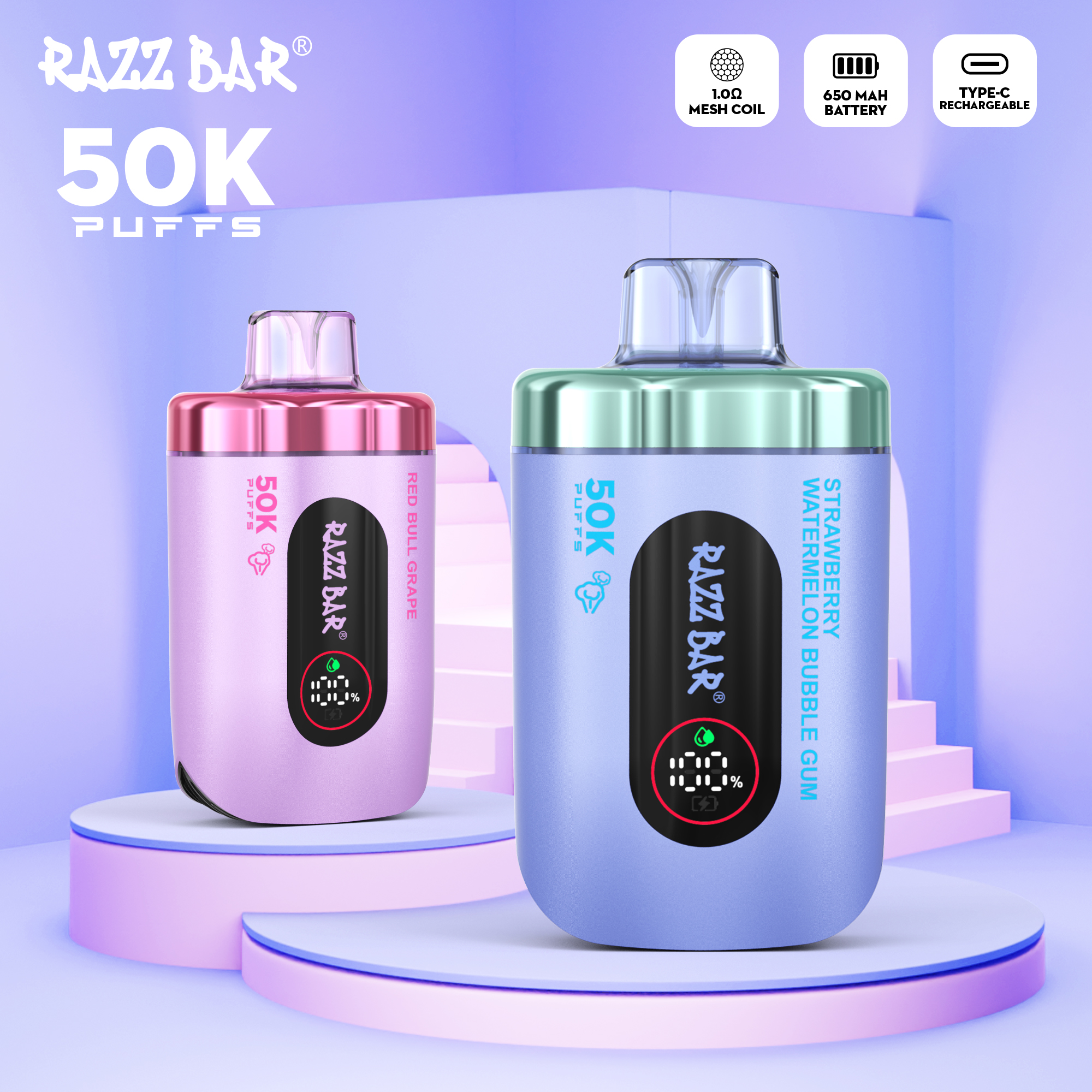 RAZZ BAR 50000 PUFF LED Screen Display 16 Flavors Disposable Vape - Vapo247