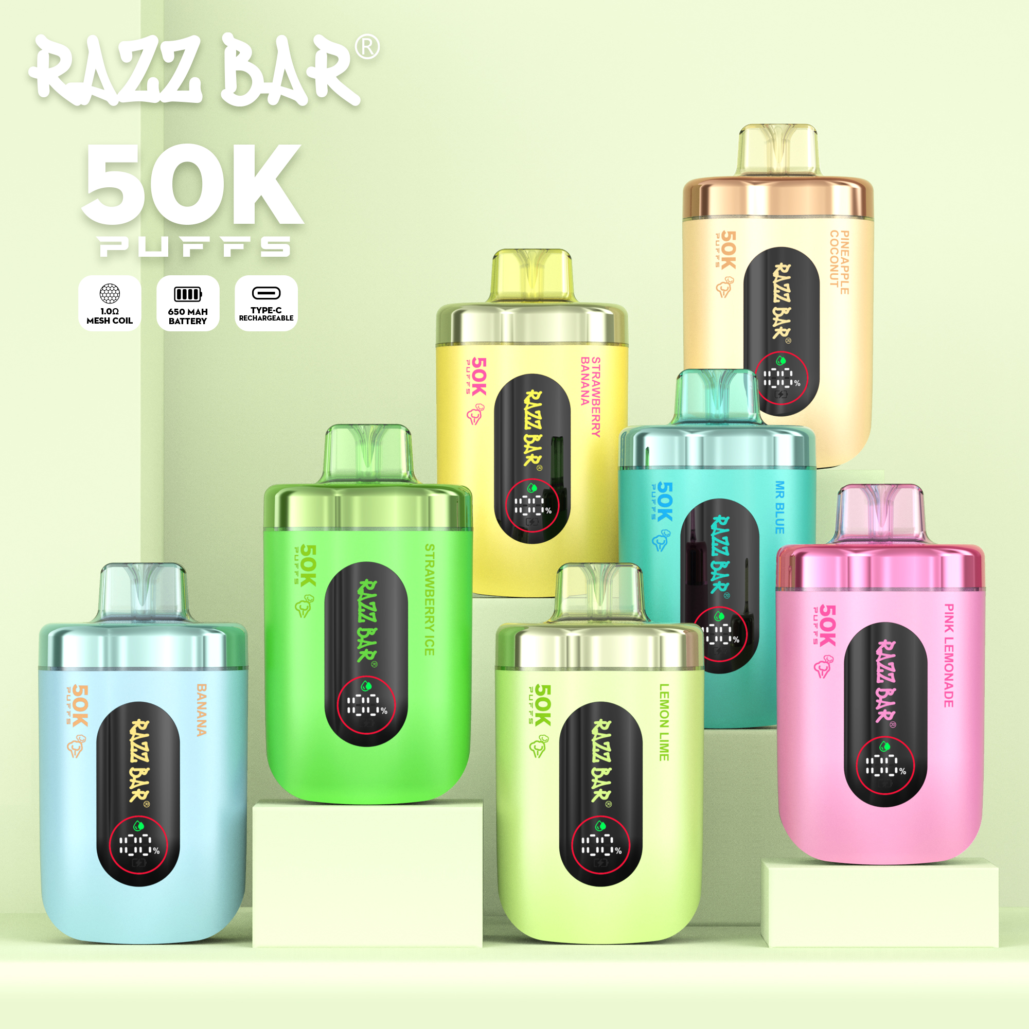 RAZZ BAR 50000 PUFF LED Screen Display 16 Flavors Disposable Vape - Vapo247