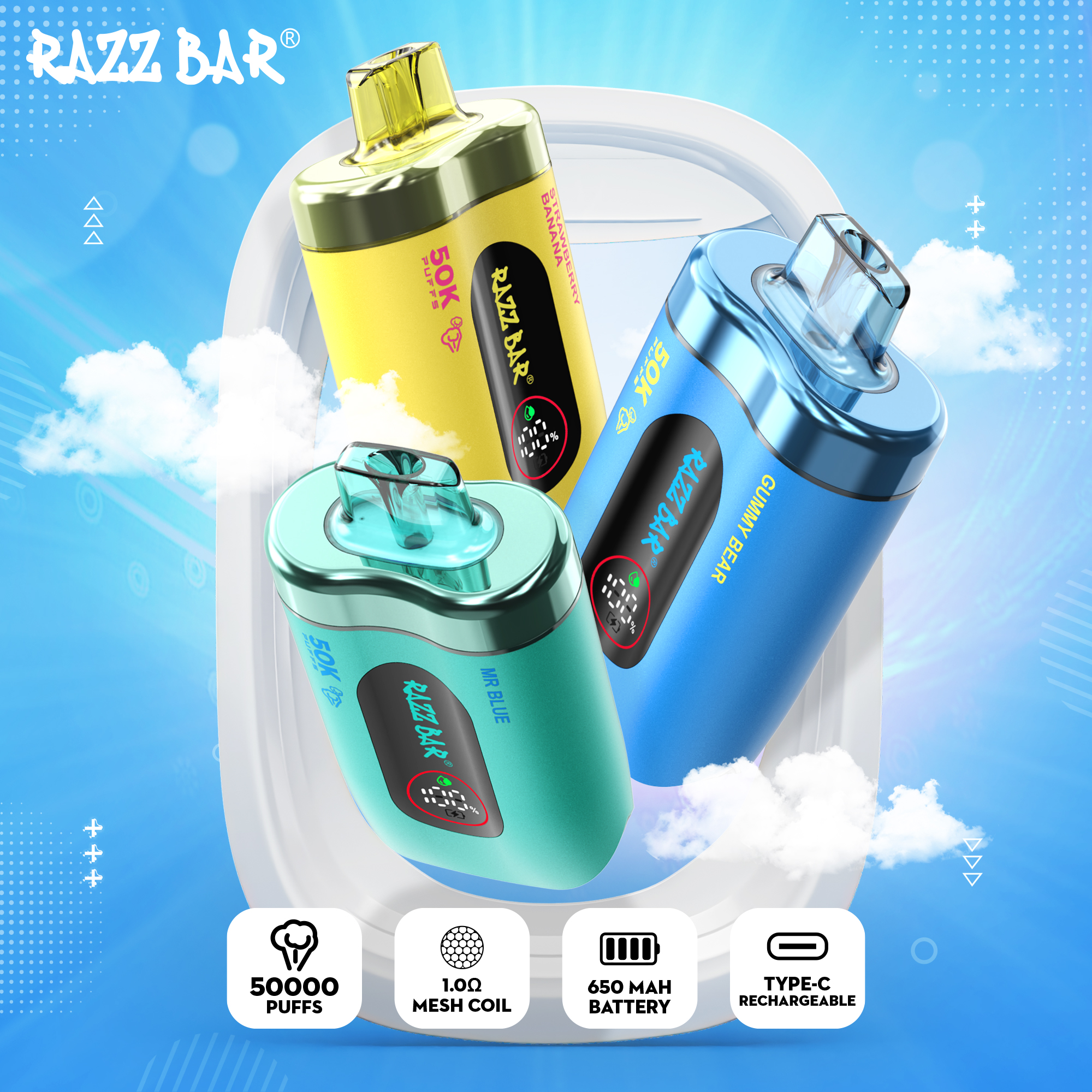 RAZZ BAR 50000 PUFF LED Screen Display 16 Flavors Disposable Vape - Vapo247