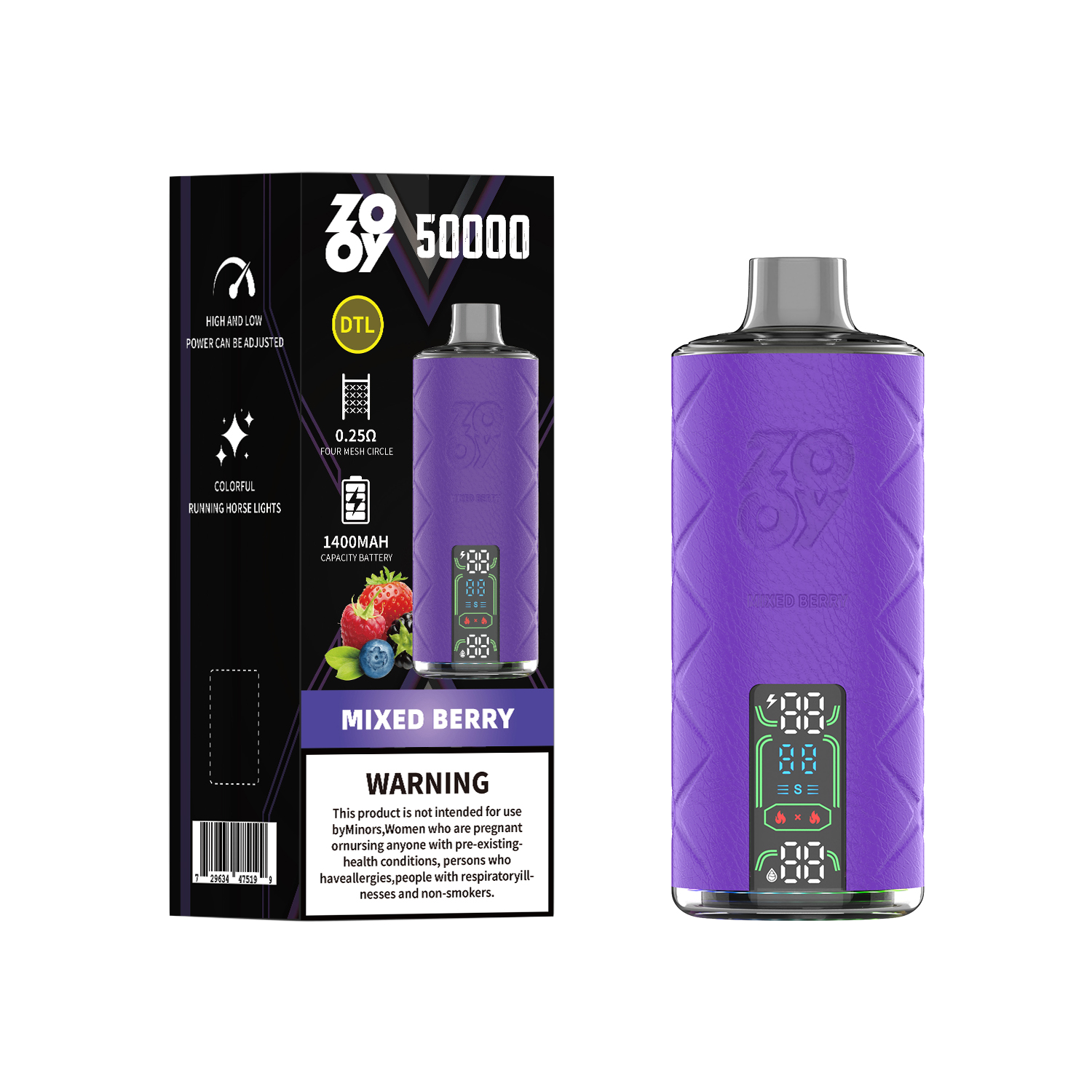 ZOOY shisha 50000 Puffs DTL BIG CLOUD Hookah Style LED Screen RGB Light Disposable Vape - Vapo247