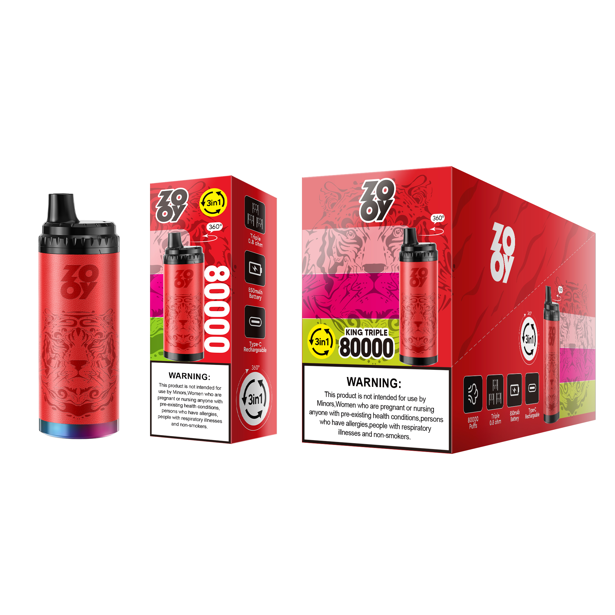ZOOY KING 80000 Puffs 3-in-1 Multi Flavors RGB Light Disposable Vape - Vapo247