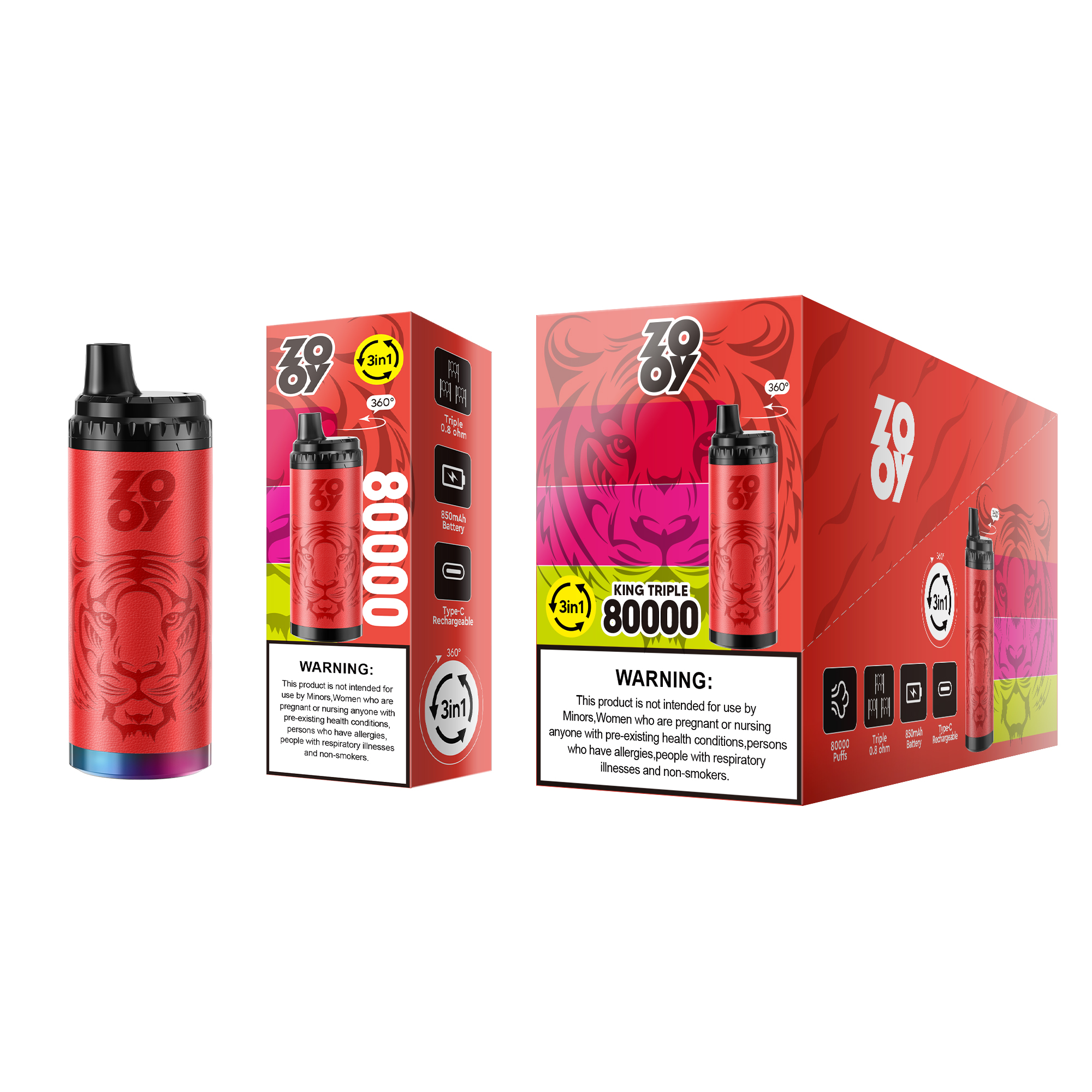 ZOOY KING 80000 Puffs 3-in-1 Multi Flavors RGB Light Disposable Vape - Vapo247