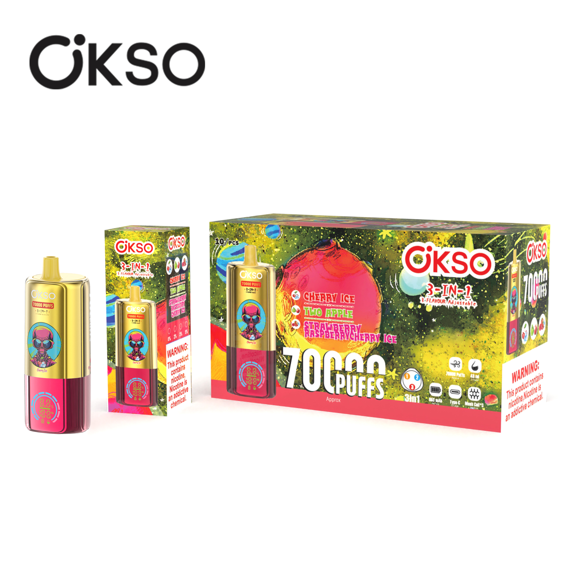 OKSO 3-IN-1 70000 Puffs LED Screen Triple Flavors 2%5% Nicotine Disposable Vape - Vapo247