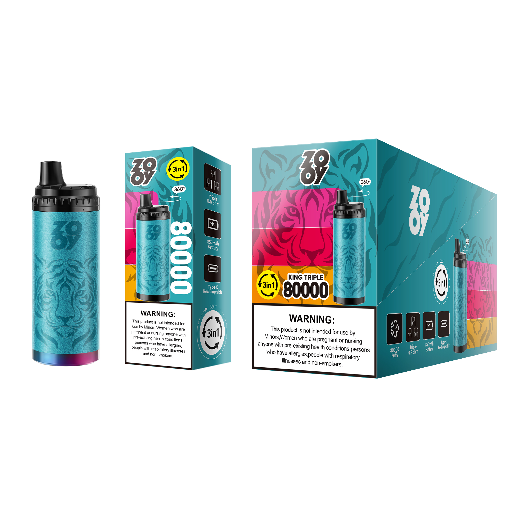 ZOOY KING 80000 Puffs 3-in-1 Multi Flavors RGB Light Disposable Vape - Vapo247
