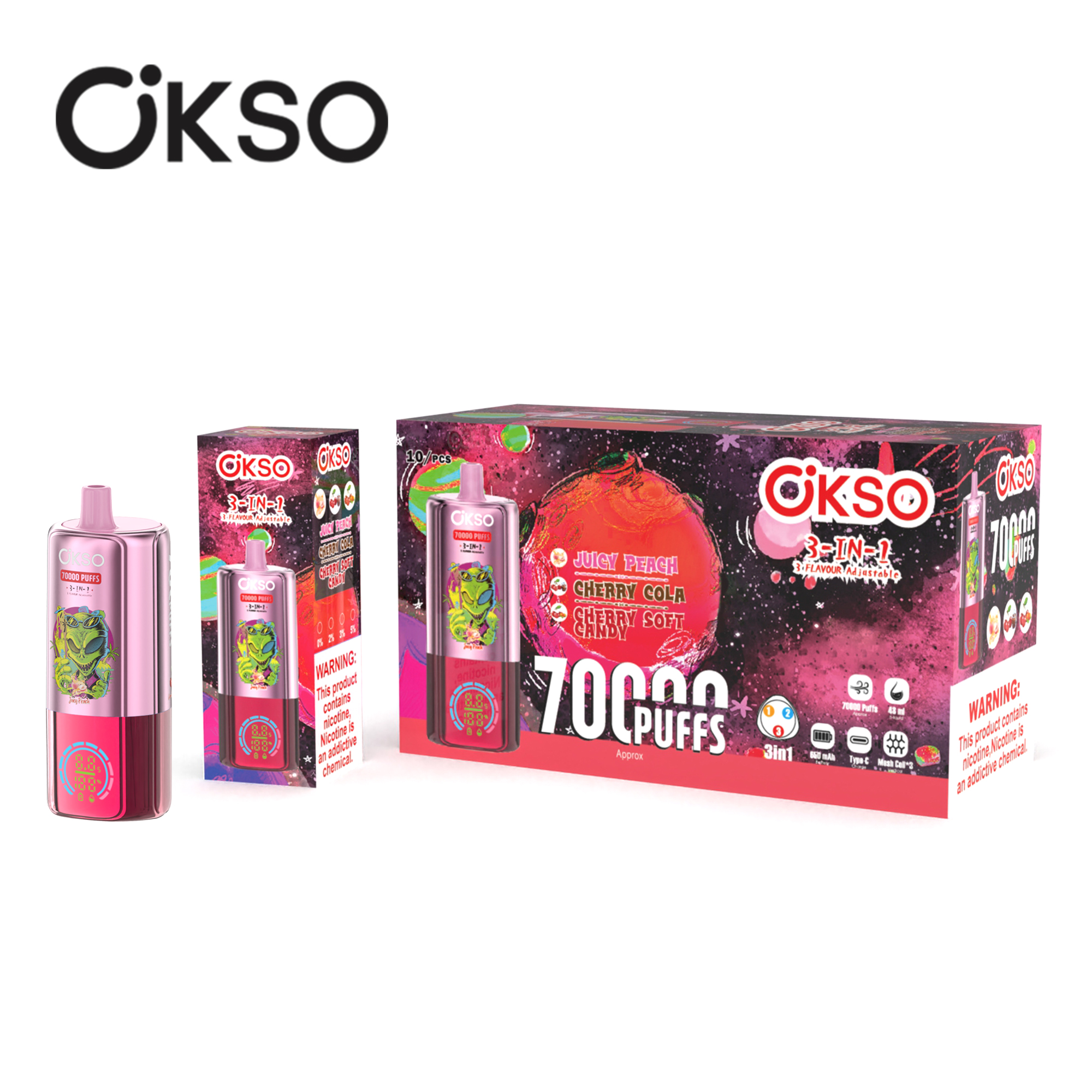 OKSO 3-IN-1 70000 Puffs LED Screen Triple Flavors 2%5% Nicotine Disposable Vape - Vapo247