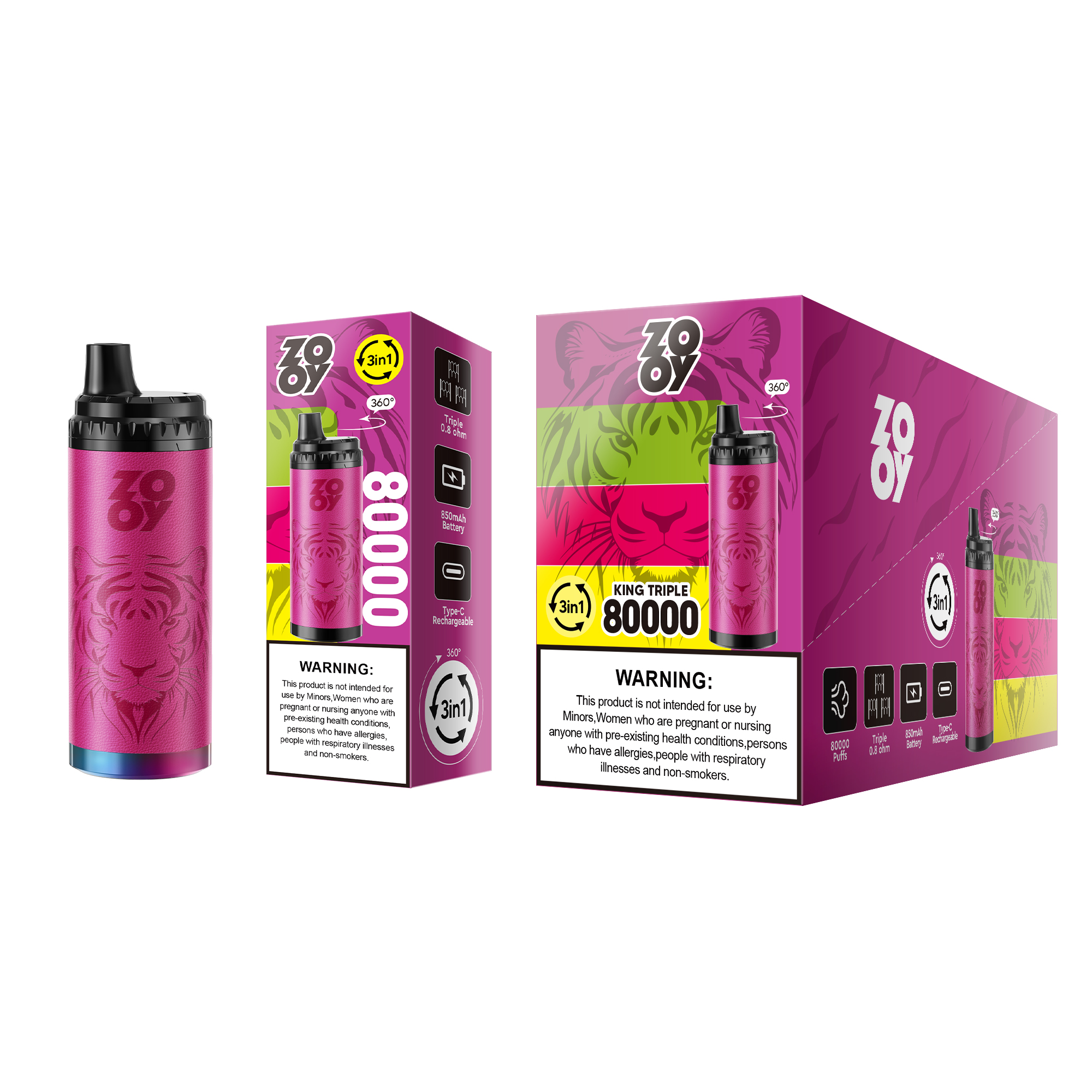 ZOOY KING 80000 Puffs 3-in-1 Multi Flavors RGB Light Disposable Vape - Vapo247