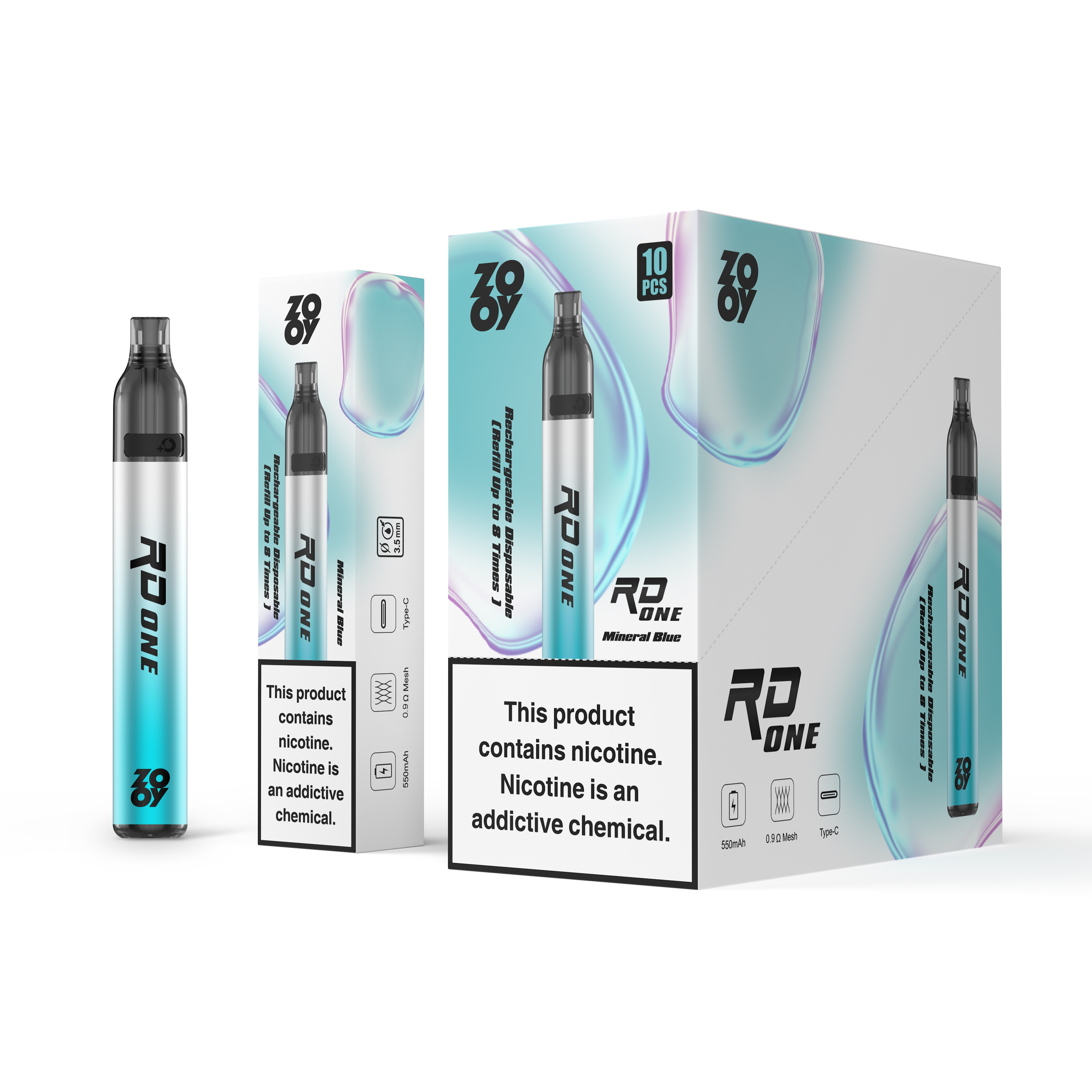 ZOOY RD ONE Refillable Vape Kit with 2 Bottles of 10ml E-liquid Disposable Vape - Vapo247