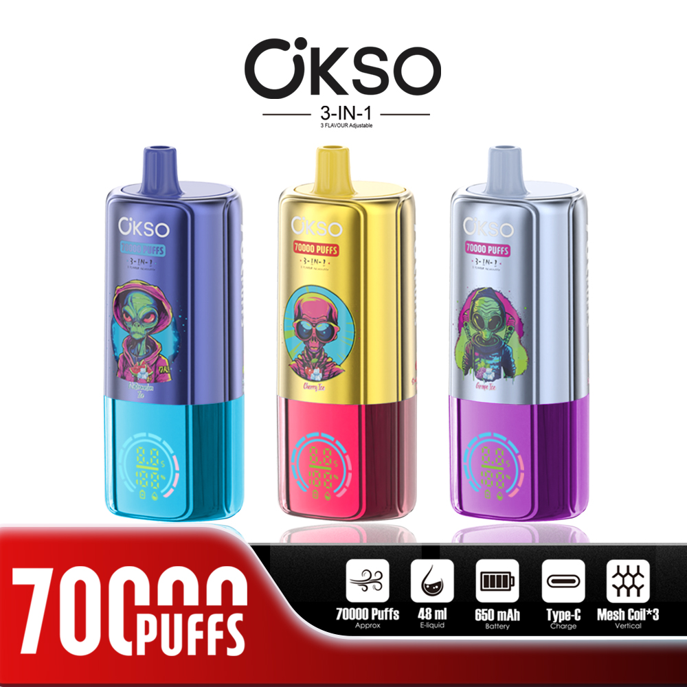 OKSO 3-IN-1 70000 Puffs LED Screen Triple Flavors 2%5% Nicotine Disposable Vape - Vapo247