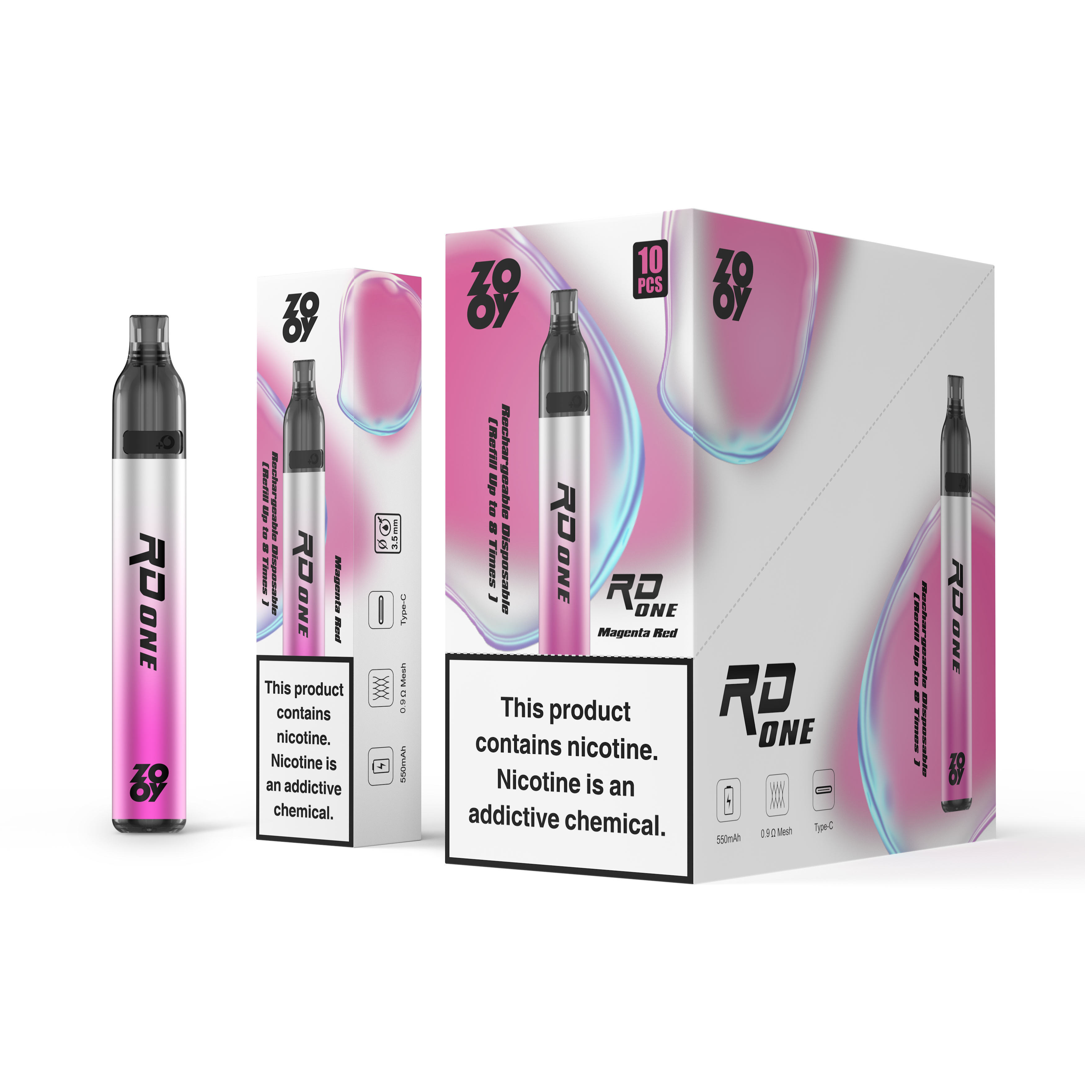ZOOY RD ONE Refillable Vape Kit with 2 Bottles of 10ml E-liquid Disposable Vape - Vapo247