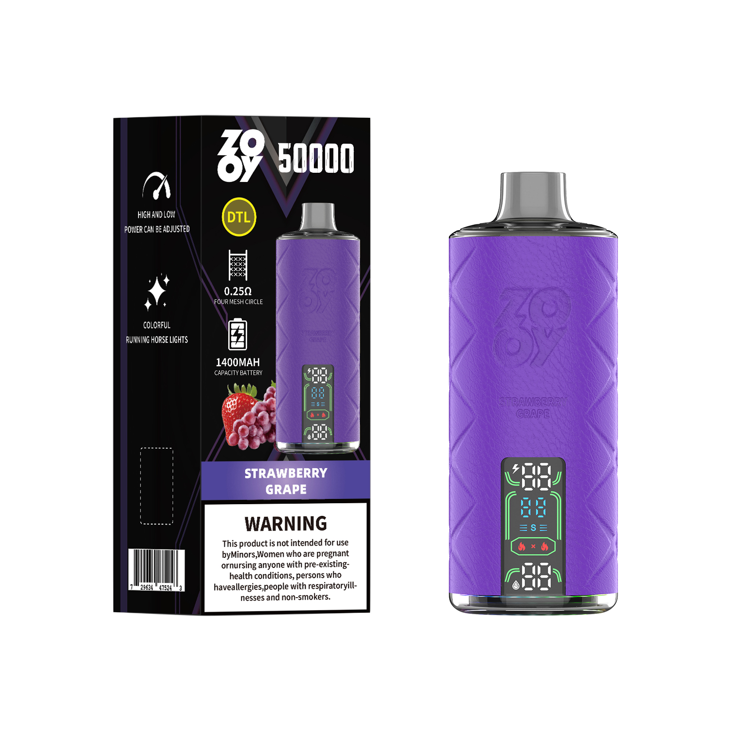 ZOOY shisha 50000 Puffs DTL BIG CLOUD Hookah Style LED Screen RGB Light Disposable Vape - Vapo247