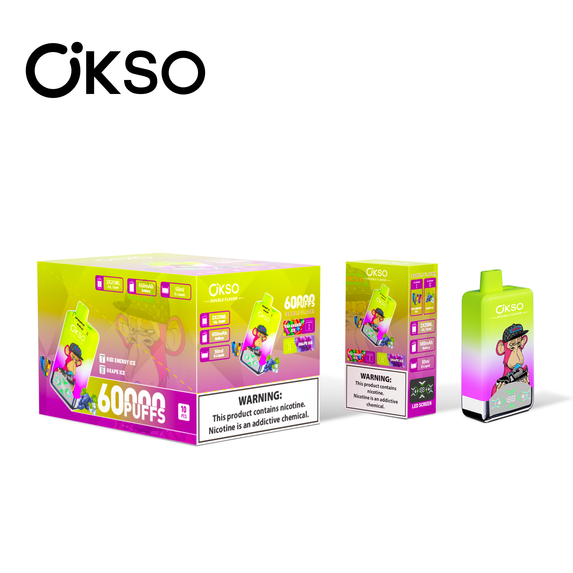 OKSO Double Flavor 60000 Puffs 2-in-1 Flavors LED Screen Disposable Vape - Vapo247