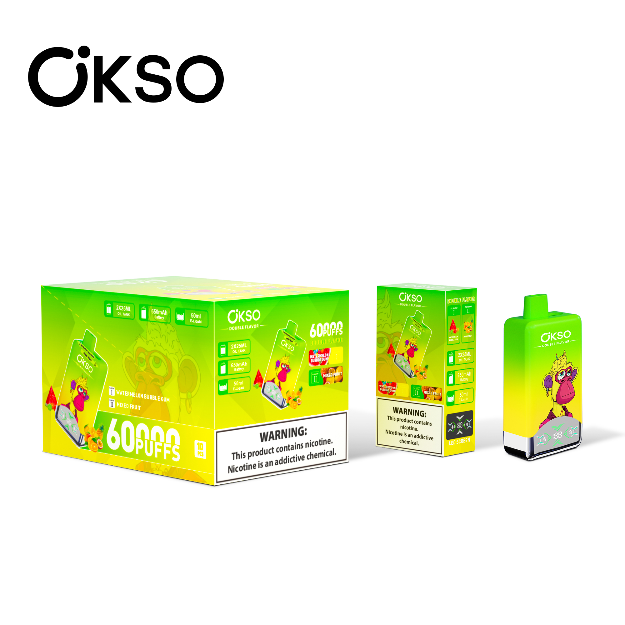 OKSO Double Flavor 60000 Puffs 2-in-1 Flavors LED Screen Disposable Vape - Vapo247