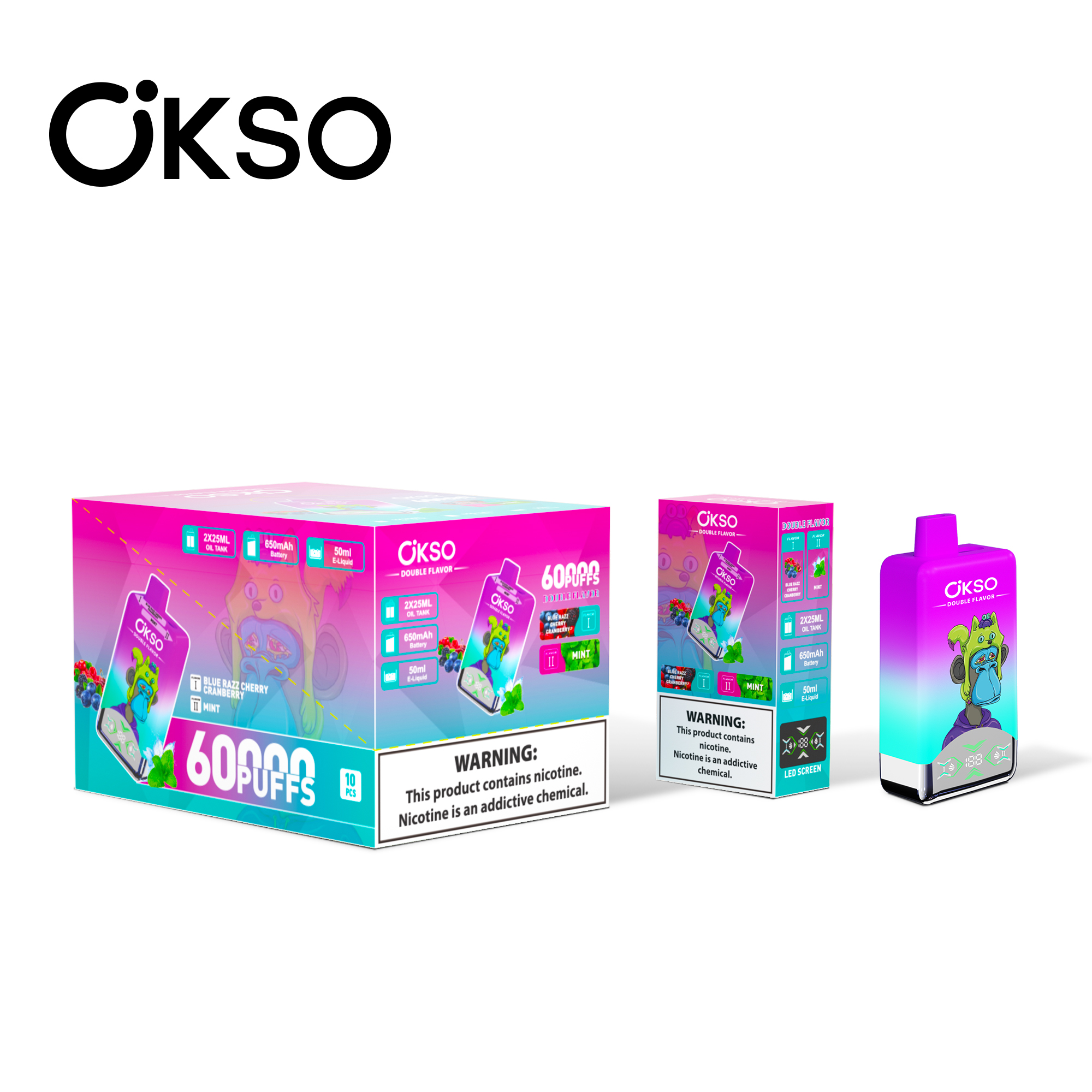 OKSO Double Flavor 60000 Puffs 2-in-1 Flavors LED Screen Disposable Vape - Vapo247