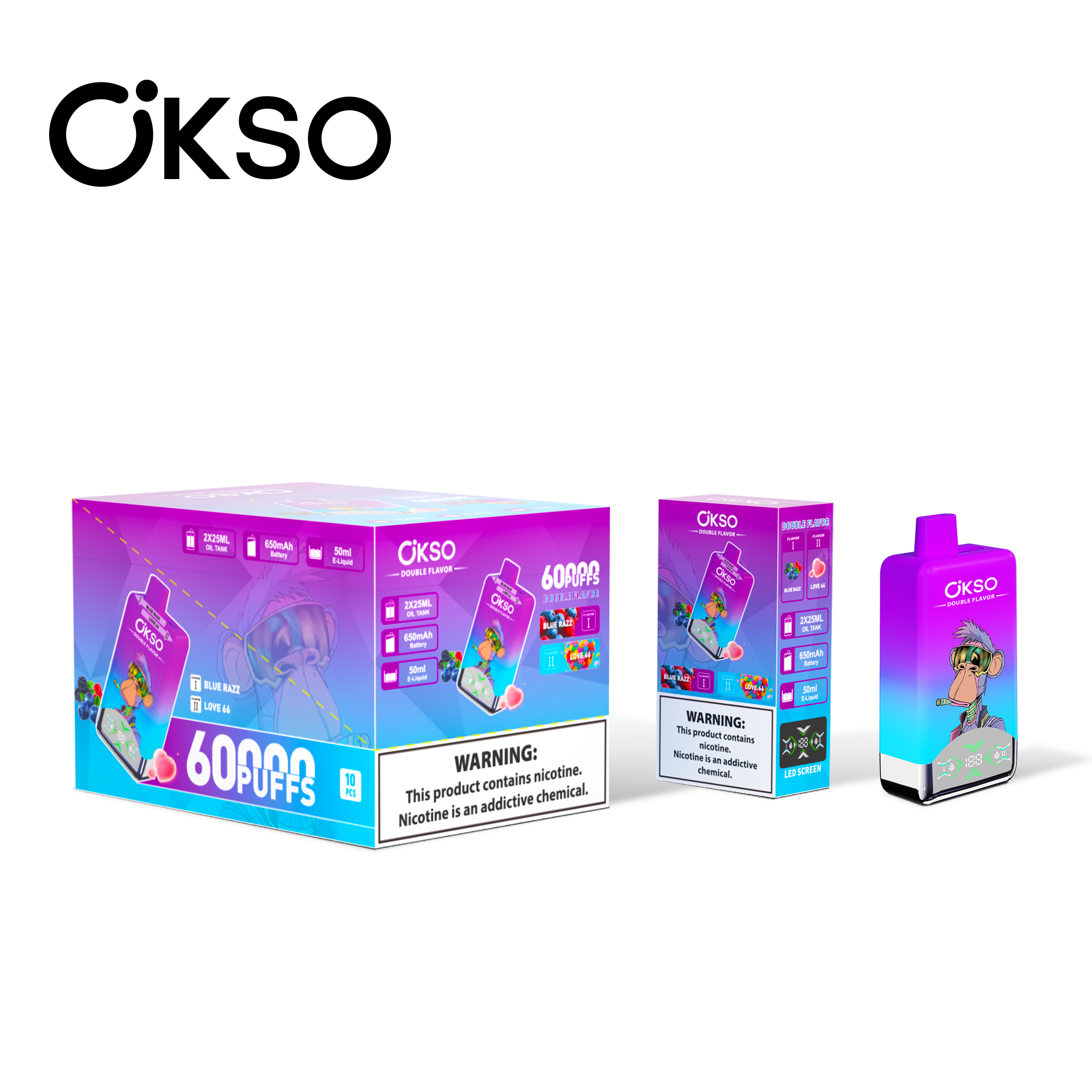 OKSO Double Flavor 60000 Puffs 2-in-1 Flavors LED Screen Disposable Vape - Vapo247