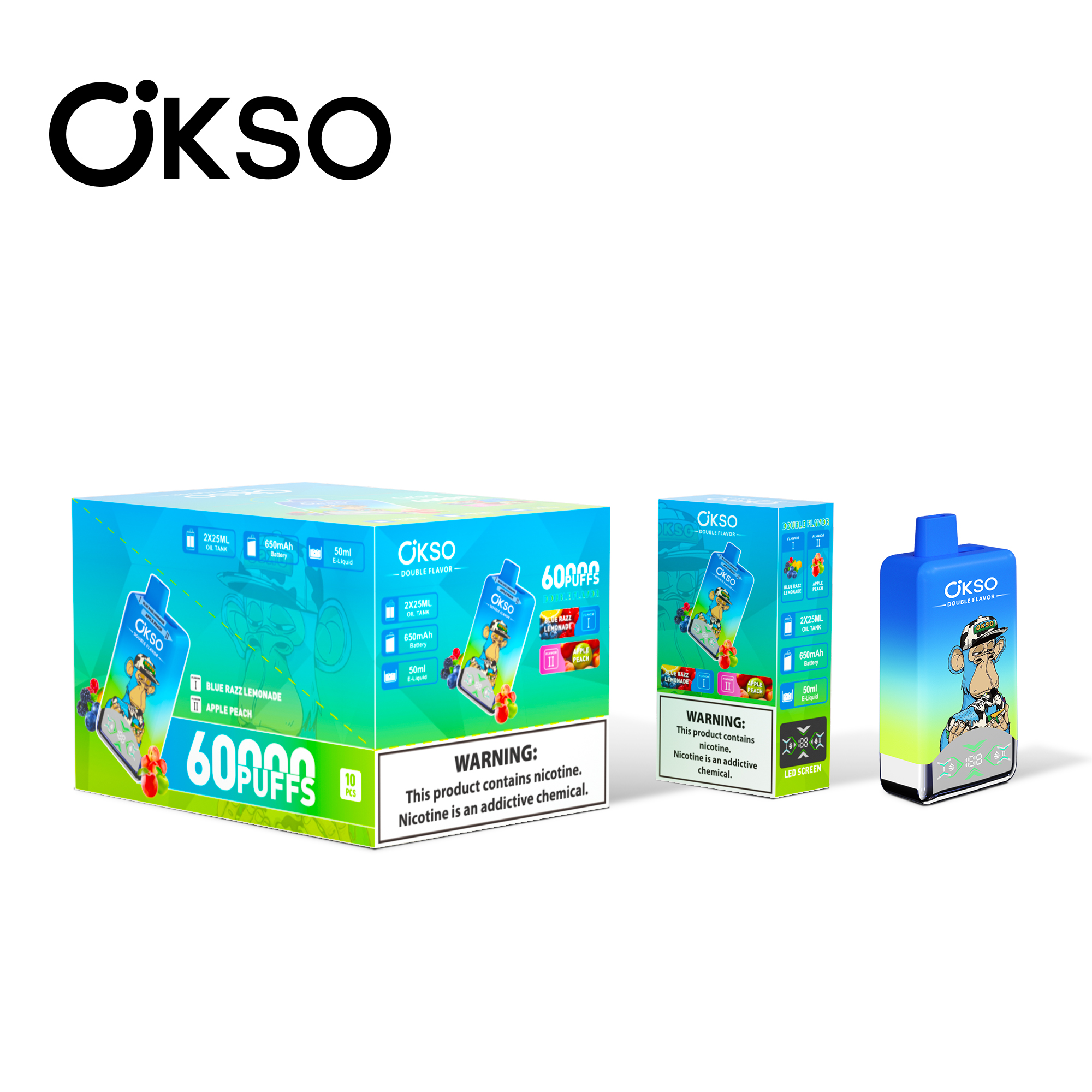 OKSO Double Flavor 60000 Puffs 2-in-1 Flavors LED Screen Disposable Vape - Vapo247