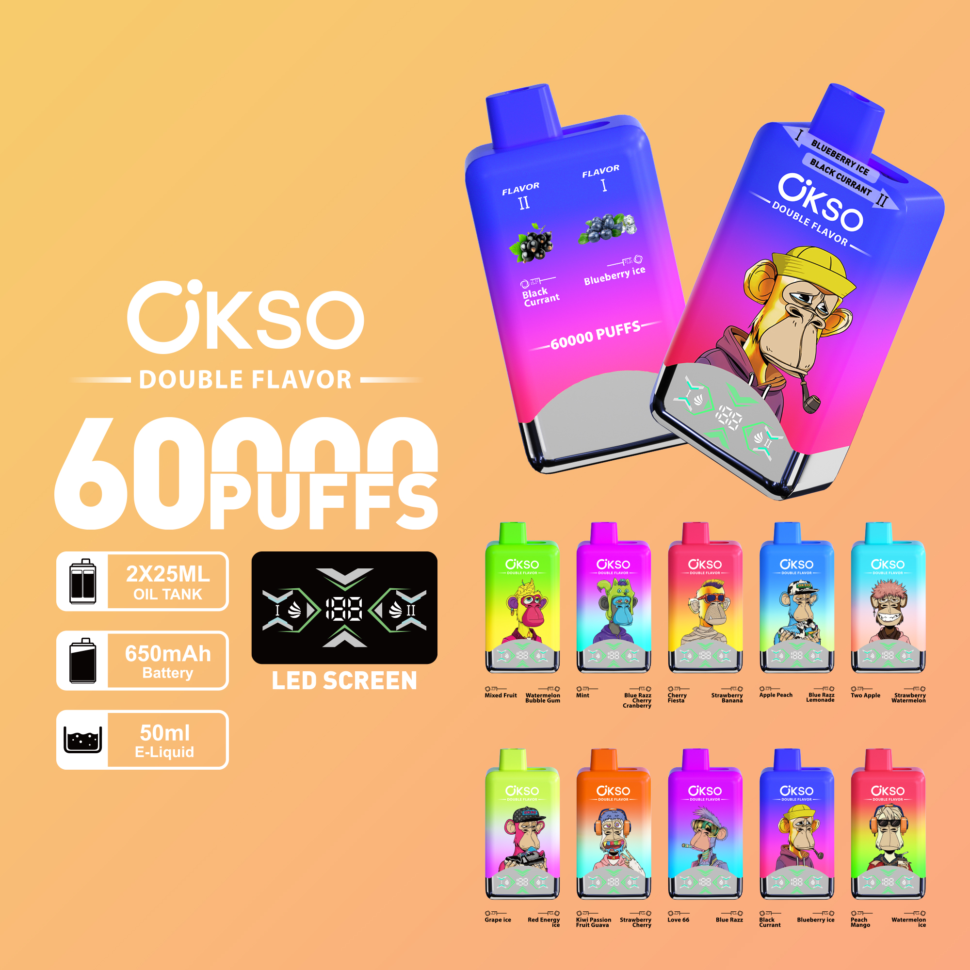 OKSO Double Flavor 60000 Puffs 2-in-1 Flavors LED Screen Disposable Vape - Vapo247