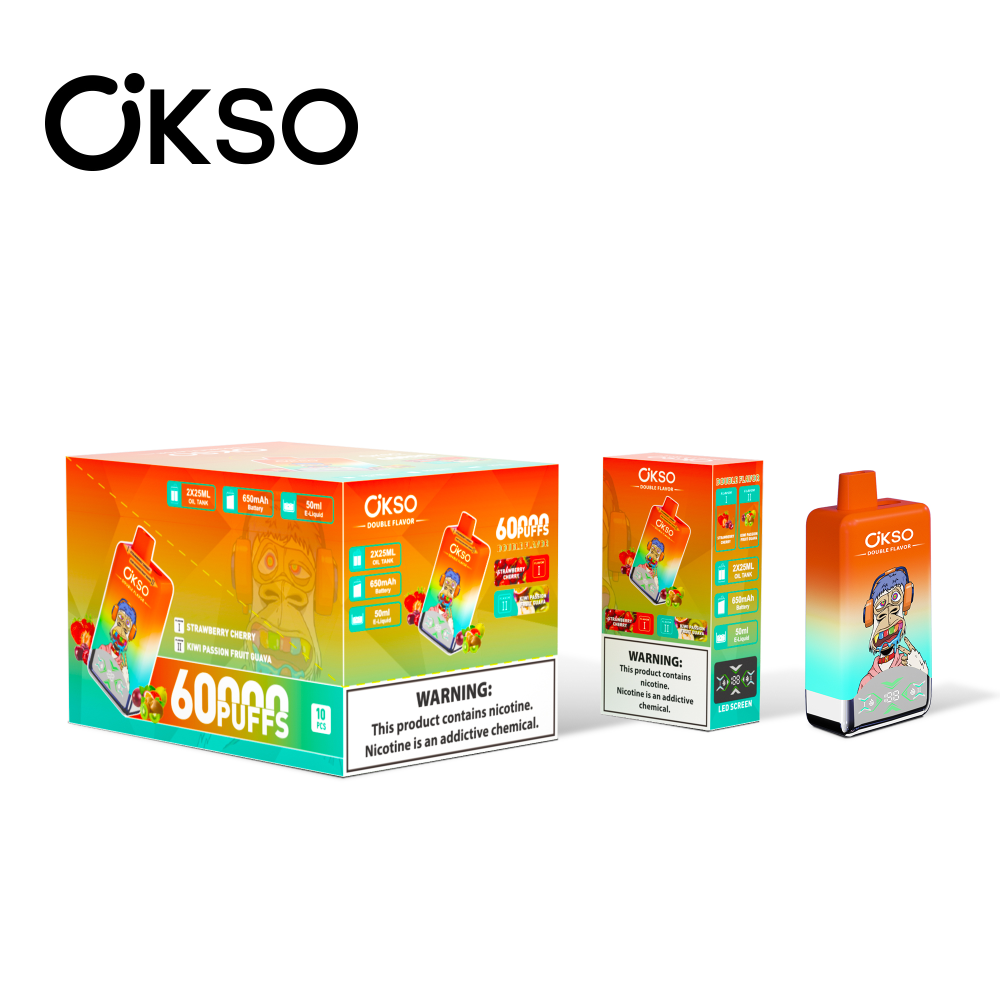 OKSO Double Flavor 60000 Puffs 2-in-1 Flavors LED Screen Disposable Vape - Vapo247