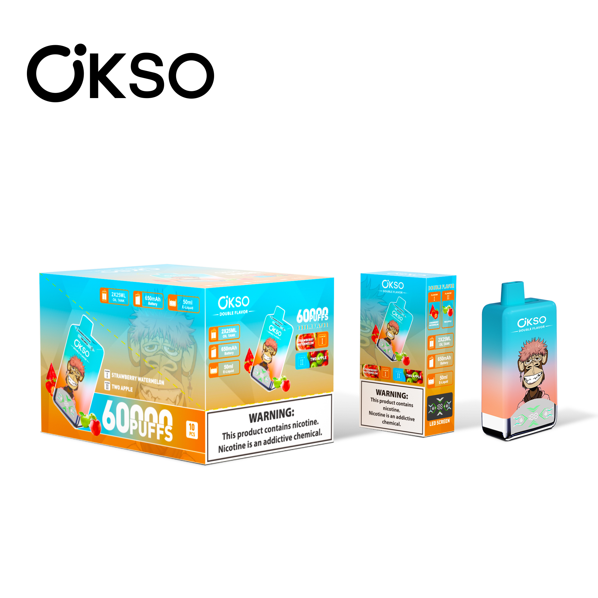 OKSO Double Flavor 60000 Puffs 2-in-1 Flavors LED Screen Disposable Vape - Vapo247