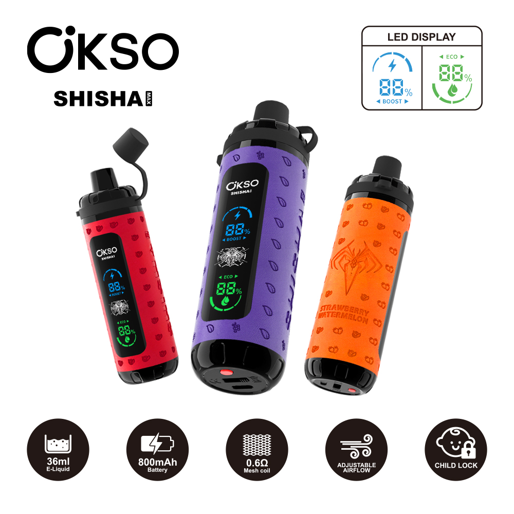 OKSO Shisha Max 40000 Puffs Adjustable Airflow Hookah Style LED Screen Childproof Lock Disposable Vape - Vapo247