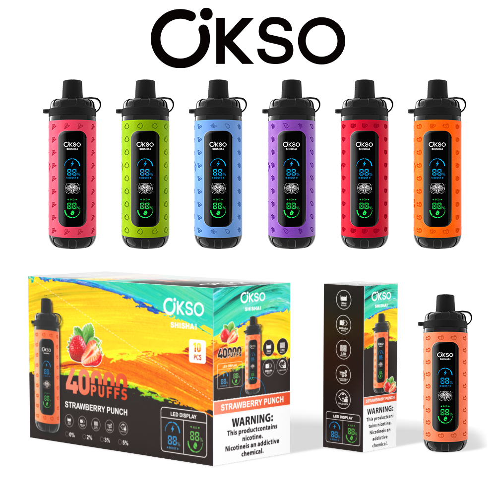 OKSO Shisha Max 40000 Puffs Adjustable Airflow Hookah Style LED Screen Childproof Lock Disposable Vape - Vapo247