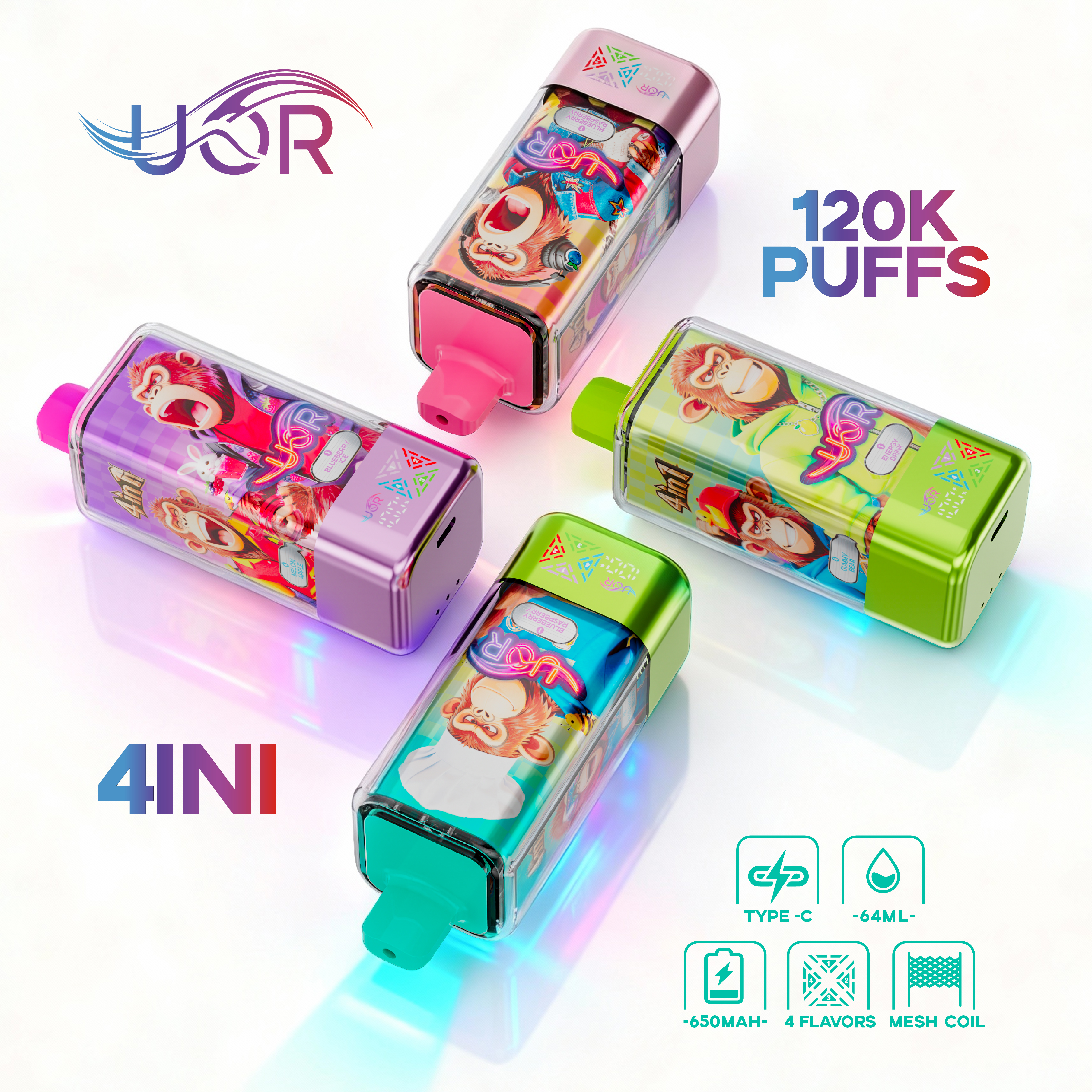 UOR 4-in-1 Flavors 120K Puffs 4 Distinct Flavors LED Screen 2%5% Nicotine Disposable Vape - Vapo247