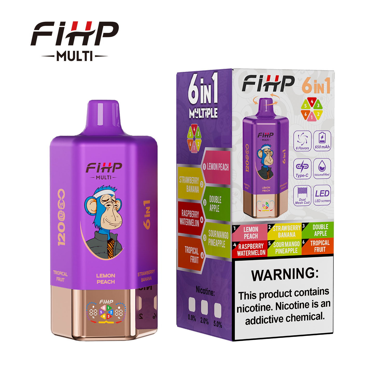 FIHP Multi 6-in-1 Flavors 120K Puffs 6 Distinct Flavors LED Screen Display Dual Mesh Coils Disposable Vape - Vapo247