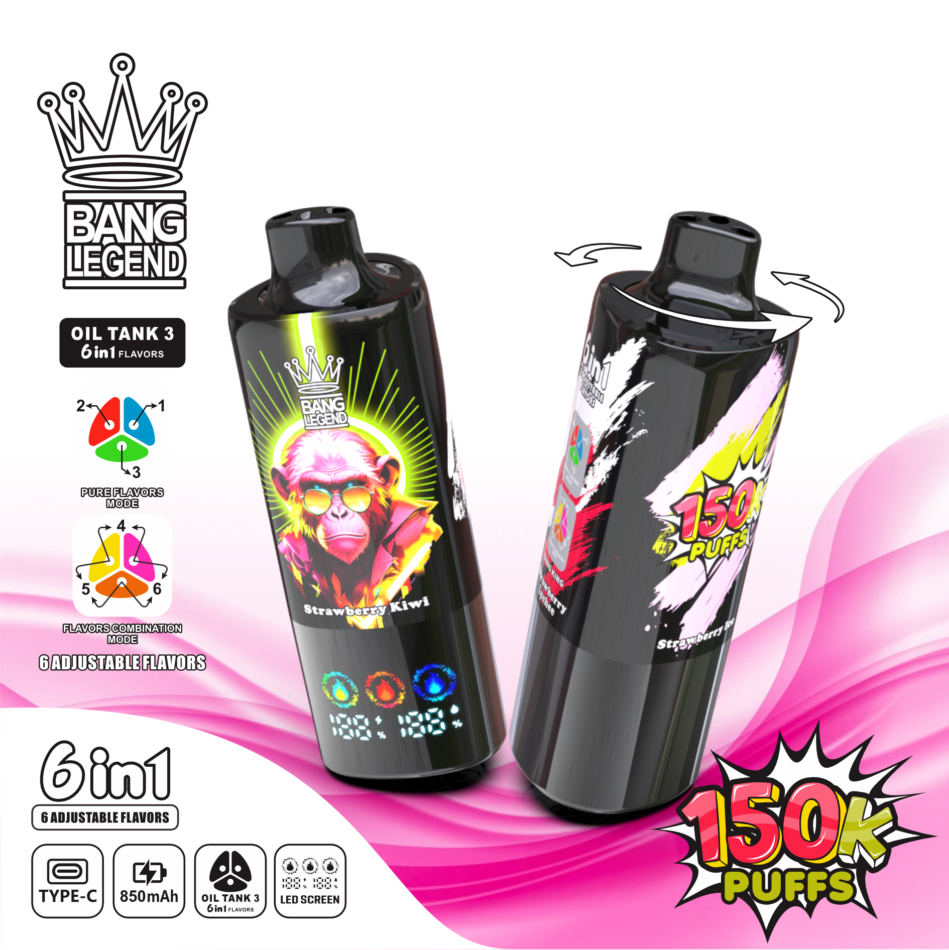 BANG LEGEND 6-in-1 150K Puffs LED Screen Display 6 Flavors Legendery Disposable Vape - Vapo247