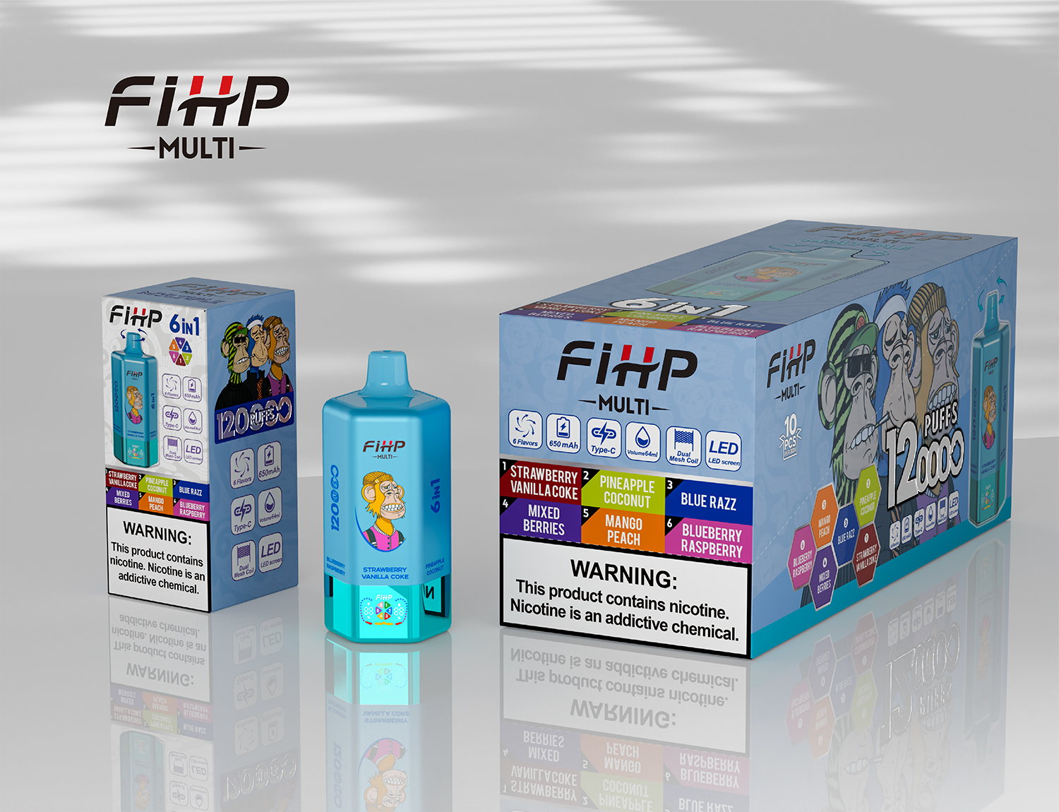 FIHP Multi 6-in-1 Flavors 120K Puffs 6 Distinct Flavors LED Screen Display Dual Mesh Coils Disposable Vape - Vapo247
