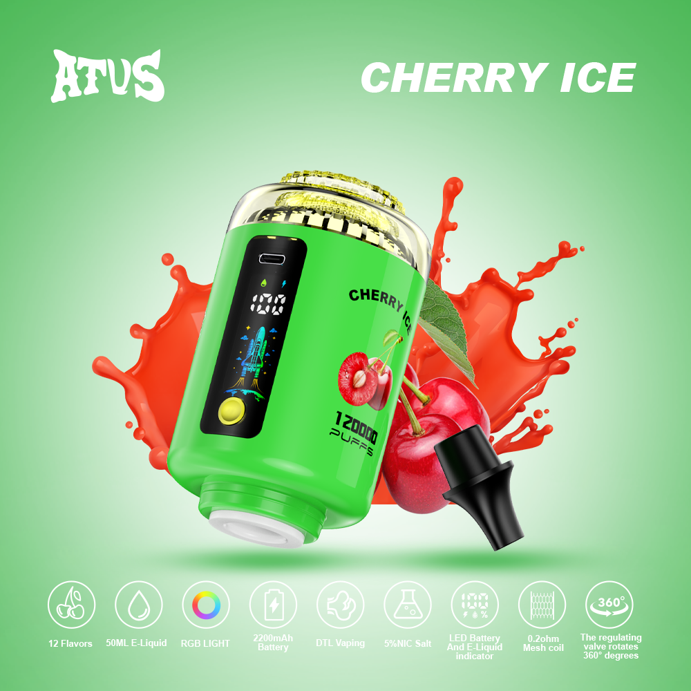 ATUS 120K Hookah Shisha 120K Puffs LED Display RGB Light DTL Puff 2500 mAh Battery 360 Degree Valve Disposable Vape - Vapo247