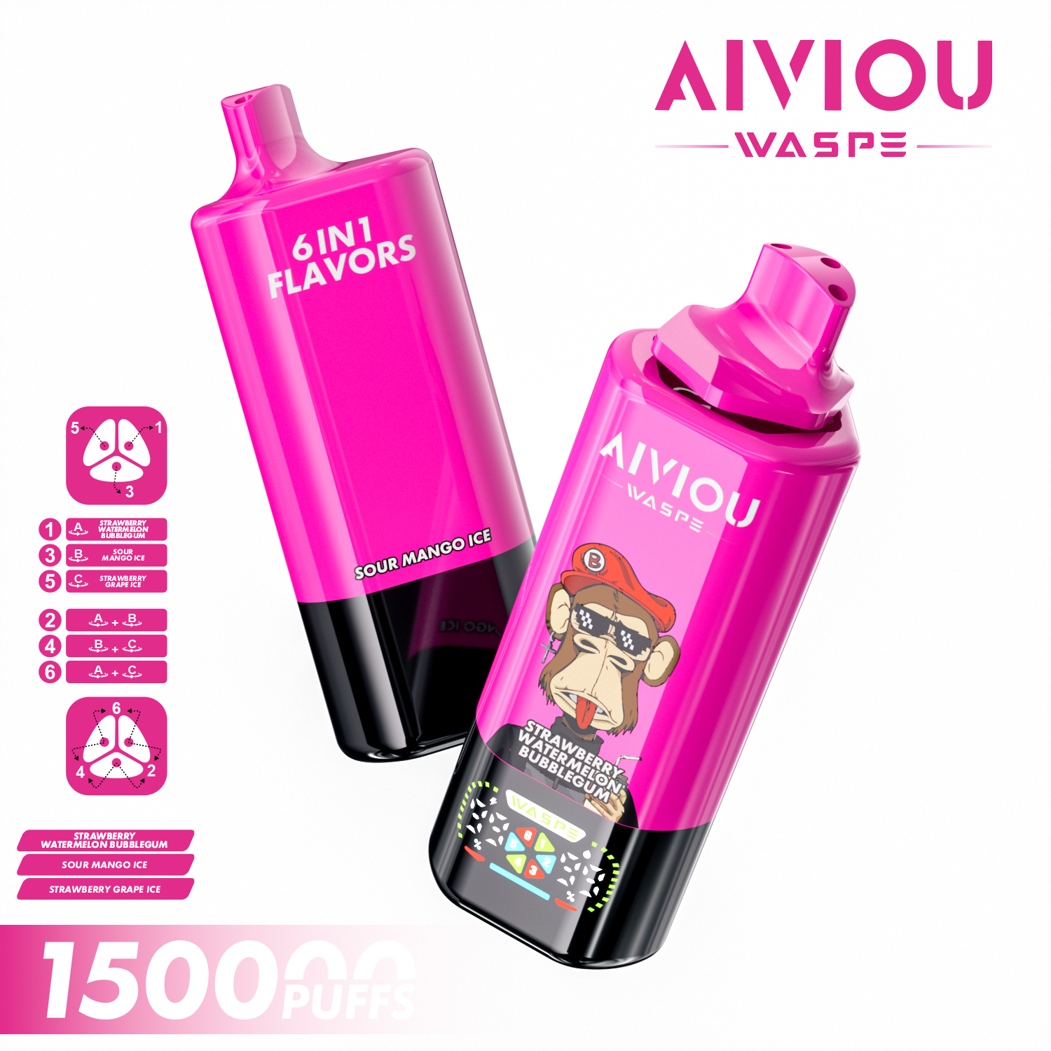 WASPE Aiviou 6-in-1 150K puffs 6 Adjustable Flavors LED Display Screen 2%5% Nicotine Disposable Vape - Vapo247