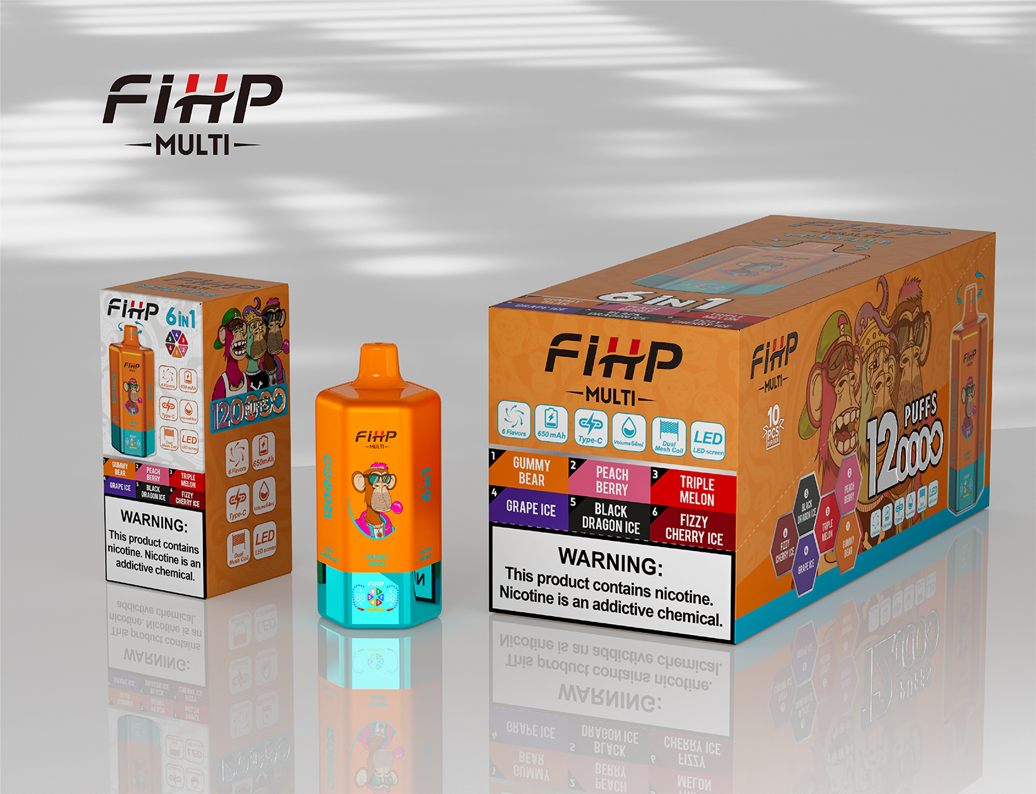 FIHP Multi 6-in-1 Flavors 120K Puffs 6 Distinct Flavors LED Screen Display Dual Mesh Coils Disposable Vape - Vapo247