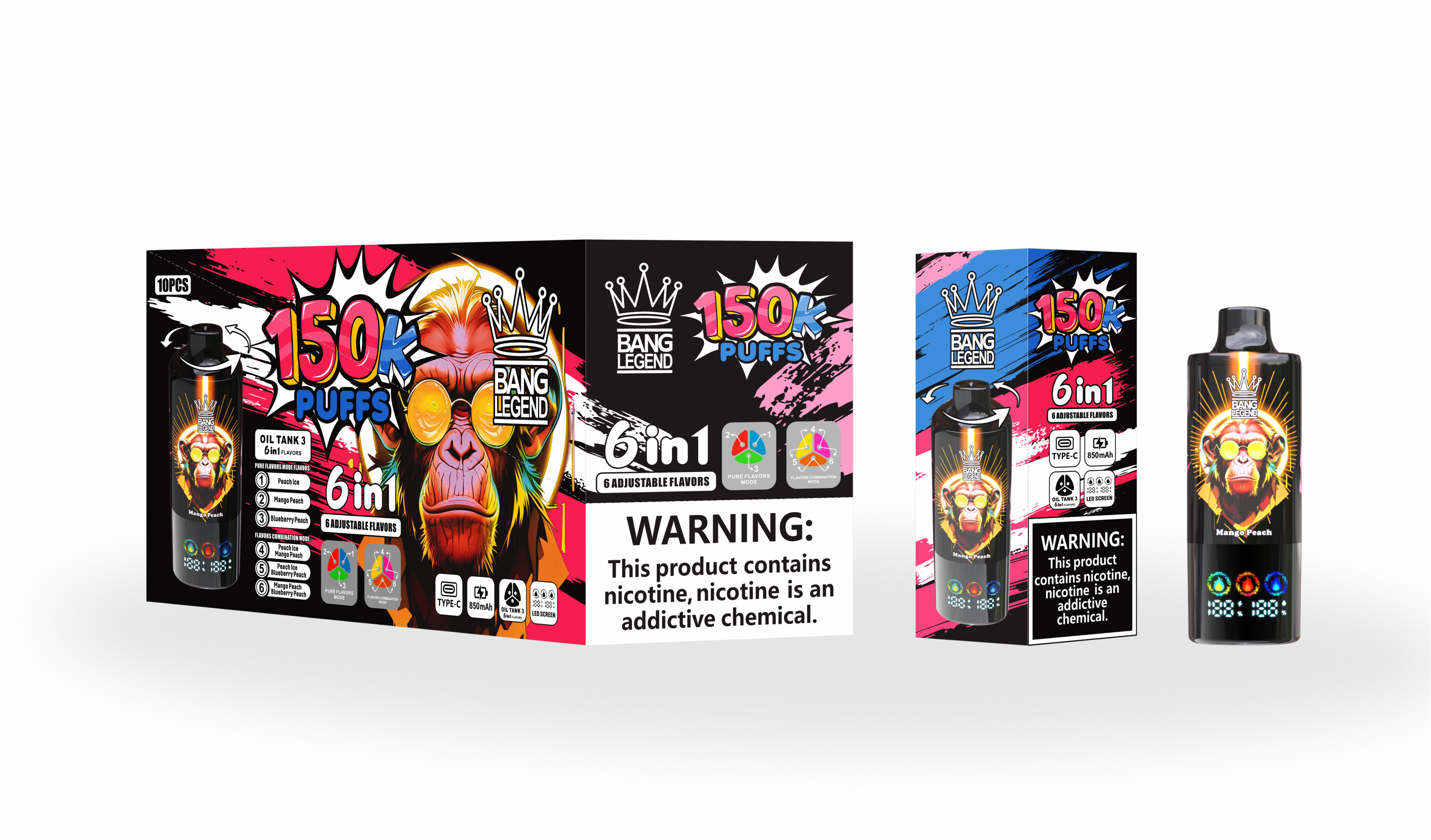 BANG LEGEND 6-in-1 150K Puffs LED Screen Display 6 Flavors Legendery Disposable Vape - Vapo247