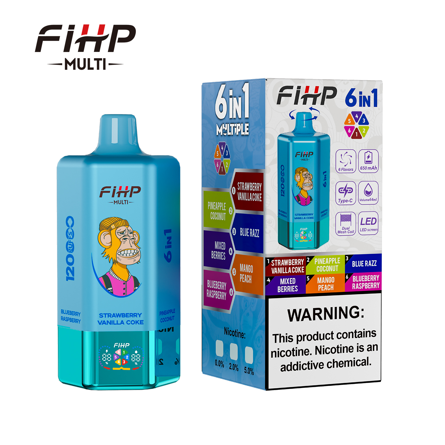 FIHP Multi 6-in-1 Flavors 120K Puffs 6 Distinct Flavors LED Screen Display Dual Mesh Coils Disposable Vape - Vapo247