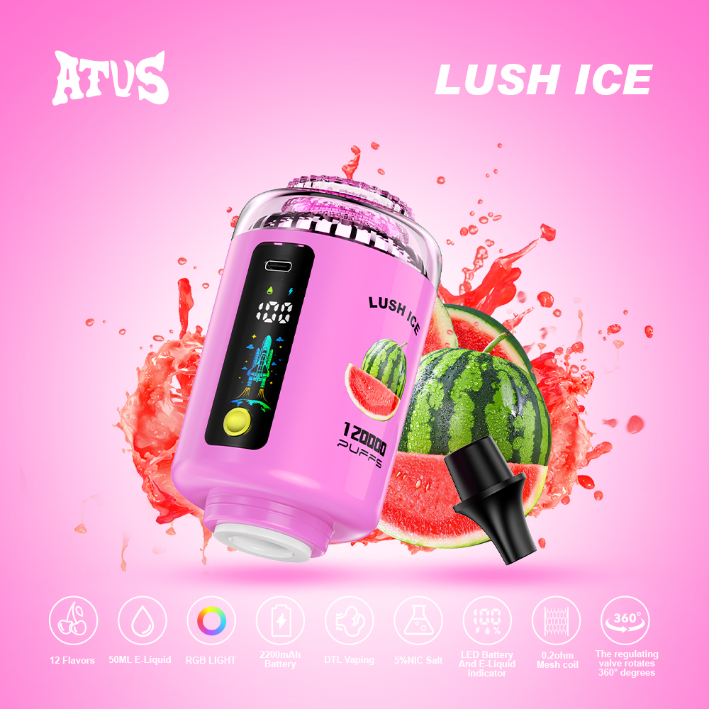 ATUS 120K Hookah Shisha 120K Puffs LED Display RGB Light DTL Puff 2500 mAh Battery 360 Degree Valve Disposable Vape - Vapo247