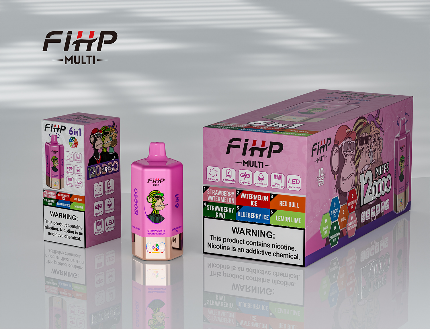 FIHP Multi 6-in-1 Flavors 120K Puffs 6 Distinct Flavors LED Screen Display Dual Mesh Coils Disposable Vape - Vapo247