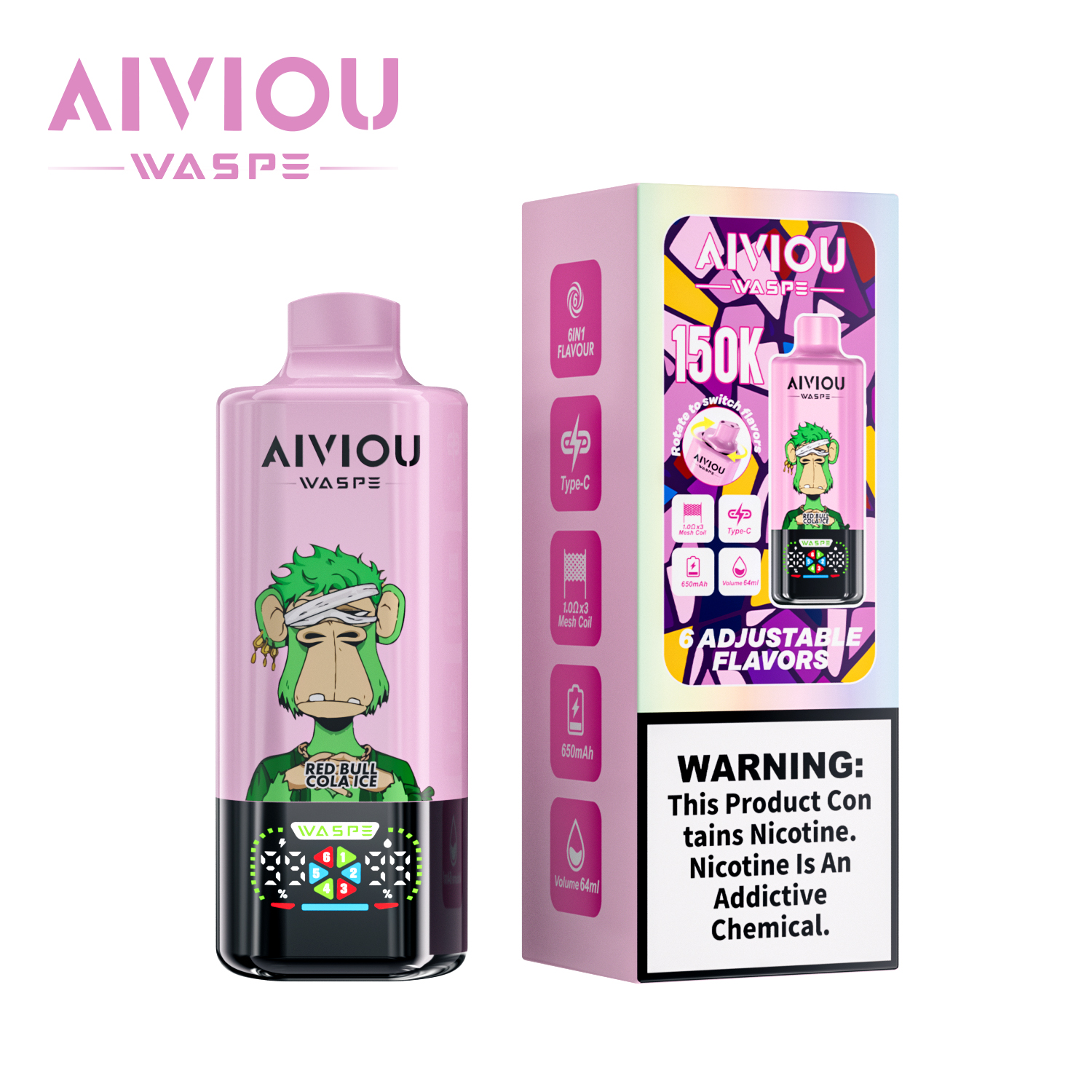 WASPE Aiviou 6-in-1 150K puffs 6 Adjustable Flavors LED Display Screen 2%5% Nicotine Disposable Vape - Vapo247