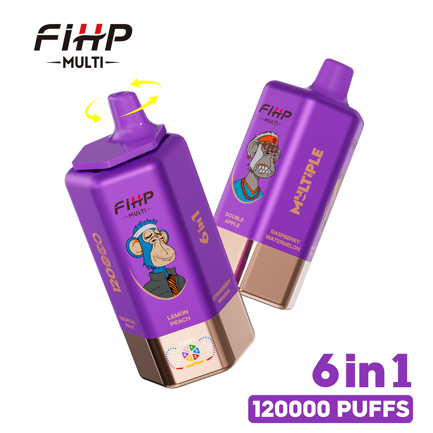 FIHP Multi 6-in-1 Flavors 120K Puffs 6 Distinct Flavors LED Screen Display Dual Mesh Coils Disposable Vape - Vapo247