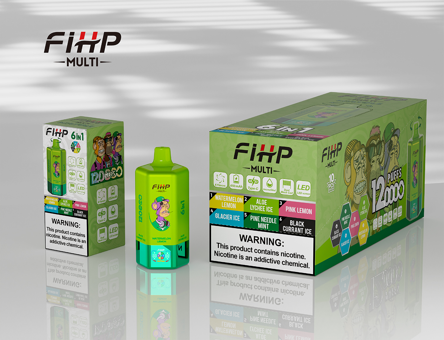 FIHP Multi 6-in-1 Flavors 120K Puffs 6 Distinct Flavors LED Screen Display Dual Mesh Coils Disposable Vape - Vapo247