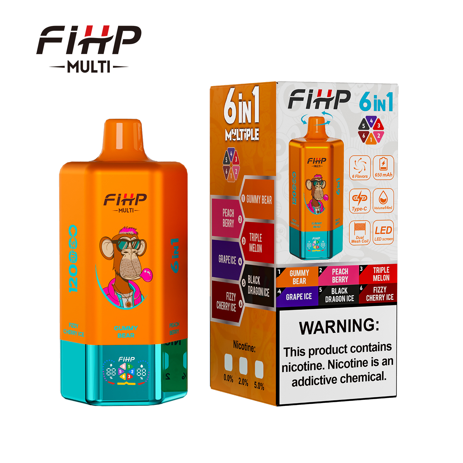 FIHP Multi 6-in-1 Flavors 120K Puffs 6 Distinct Flavors LED Screen Display Dual Mesh Coils Disposable Vape - Vapo247